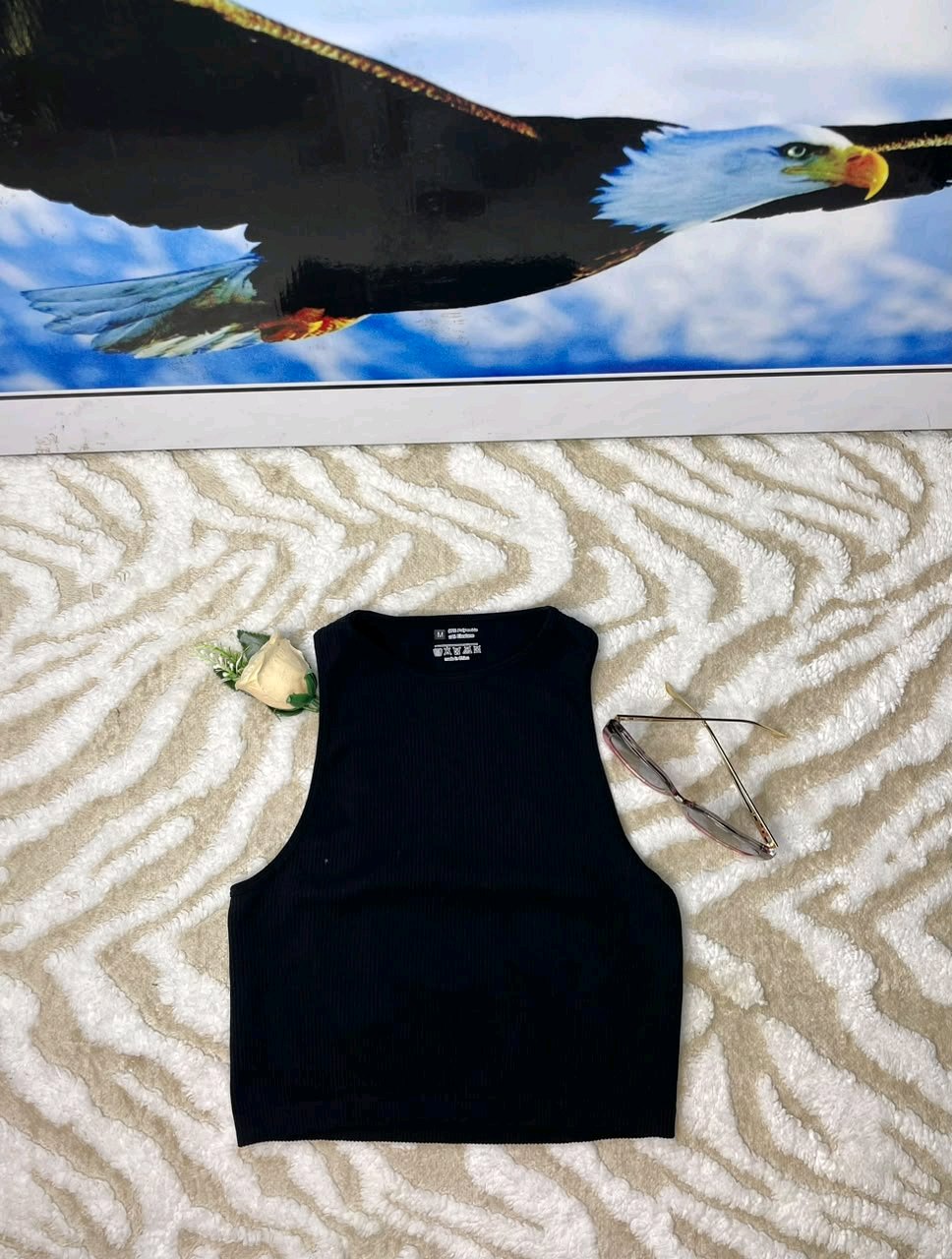 Black Ribbed Crop Tank Top 2 Black Ribbed Crop Tank Top - Image 2