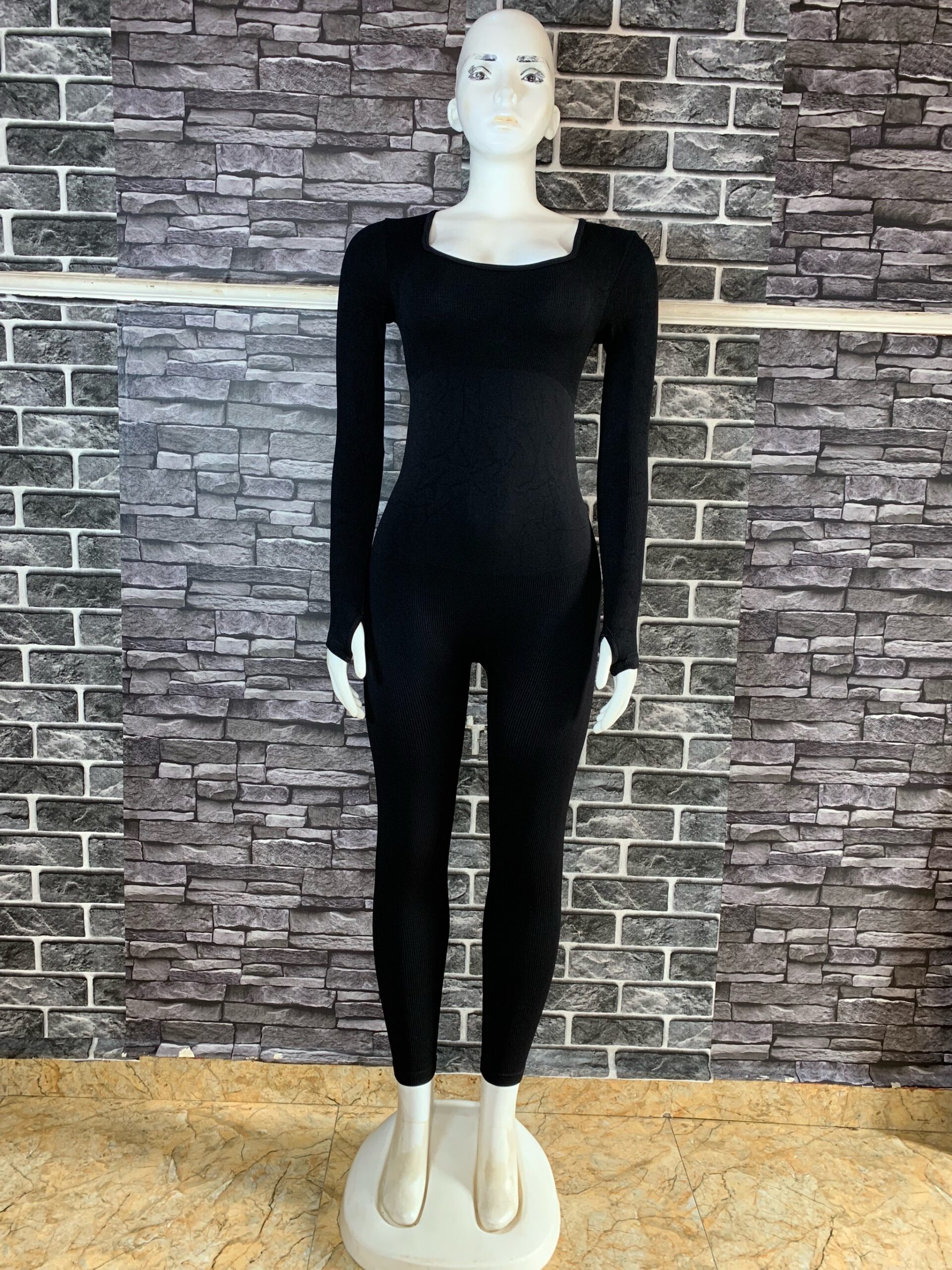 Black Ribbed Long Sleeve Jumpsuit 1 Black Ribbed Long Sleeve Jumpsuit (Copy)