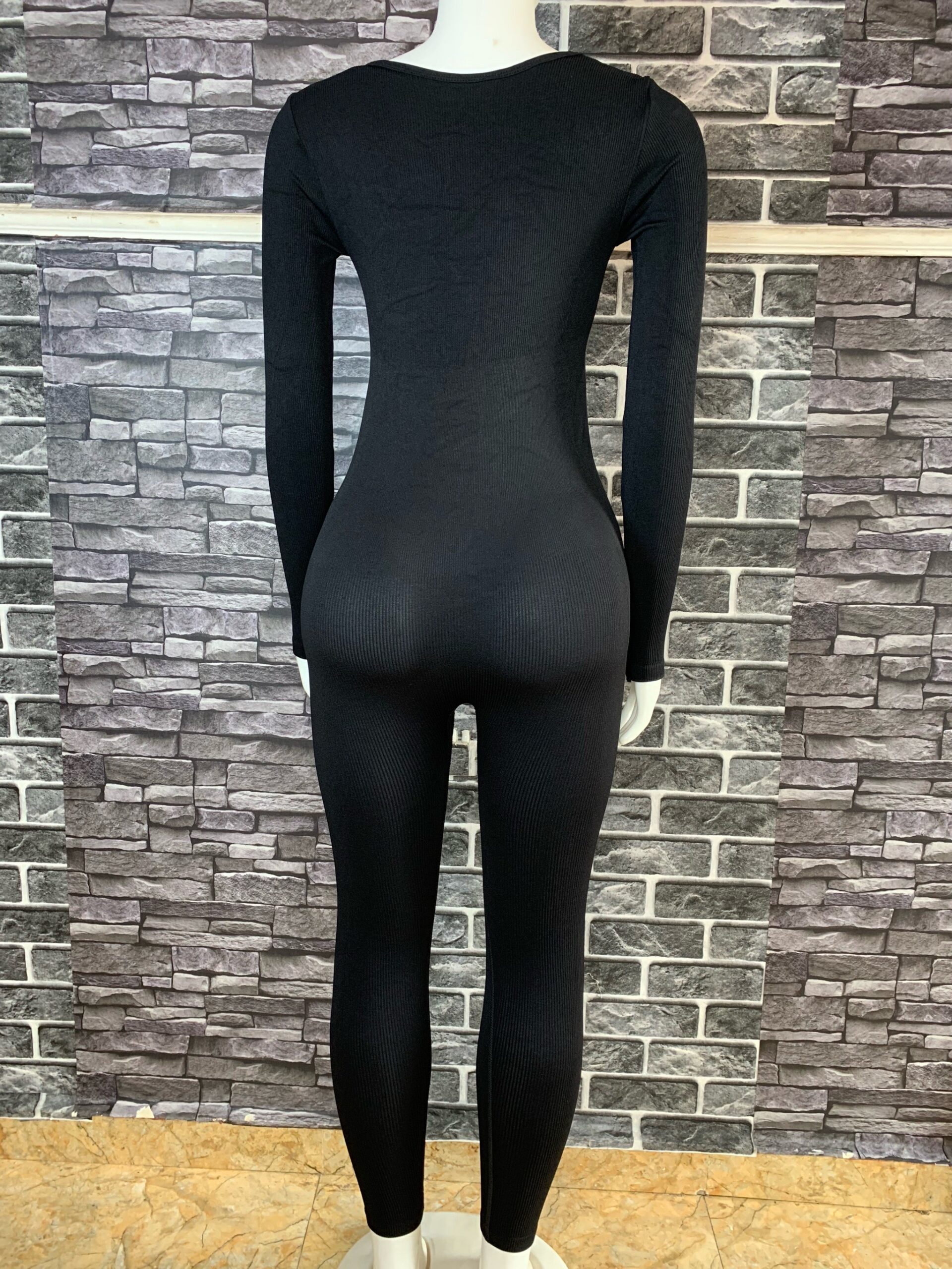 Black Ribbed Long Sleeve Jumpsuit 3 Black Ribbed Long Sleeve Jumpsuit - Image 3