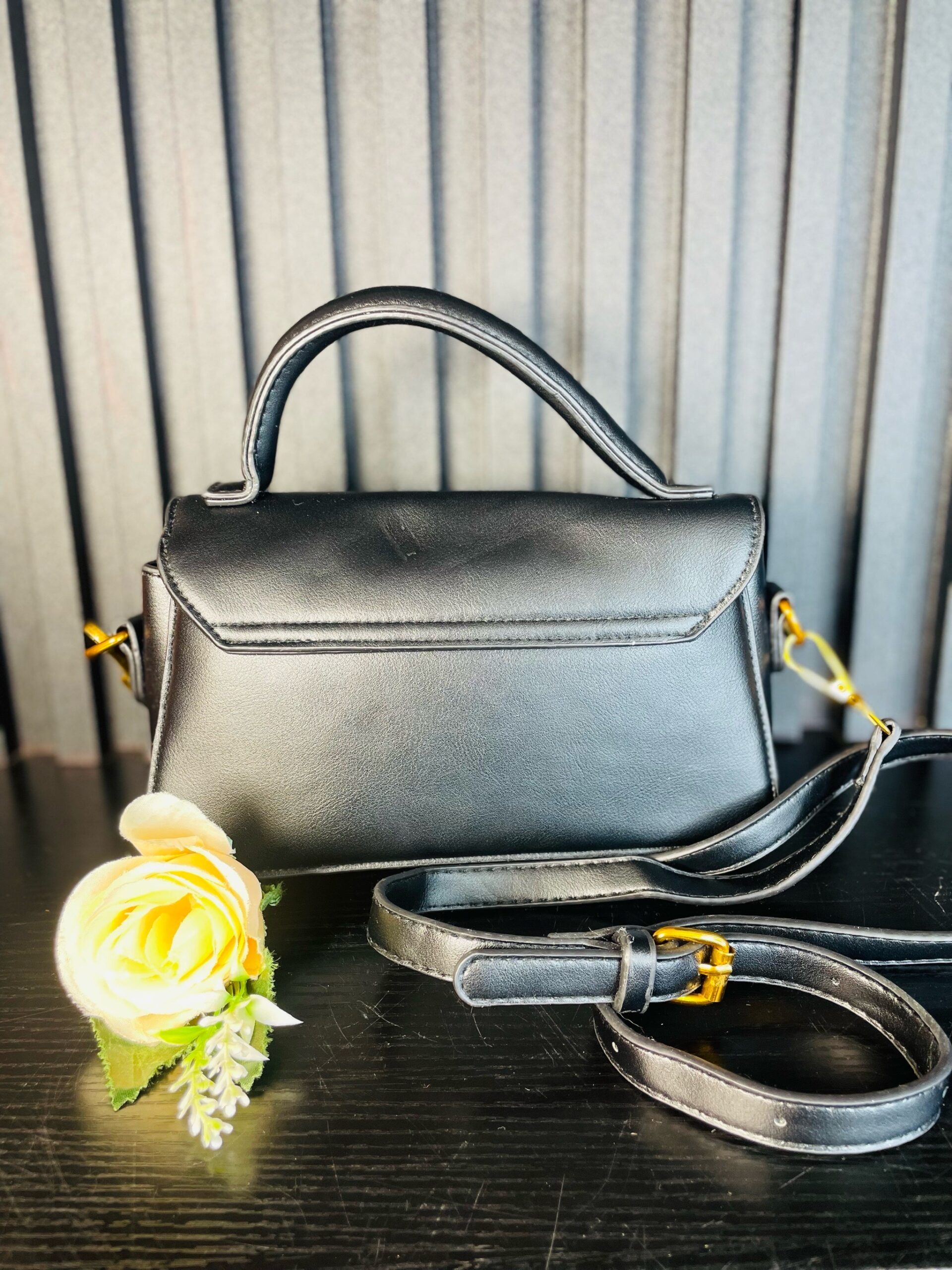 Black Faux Hand Bag 2 Black Faux Hand Bag - Image 2