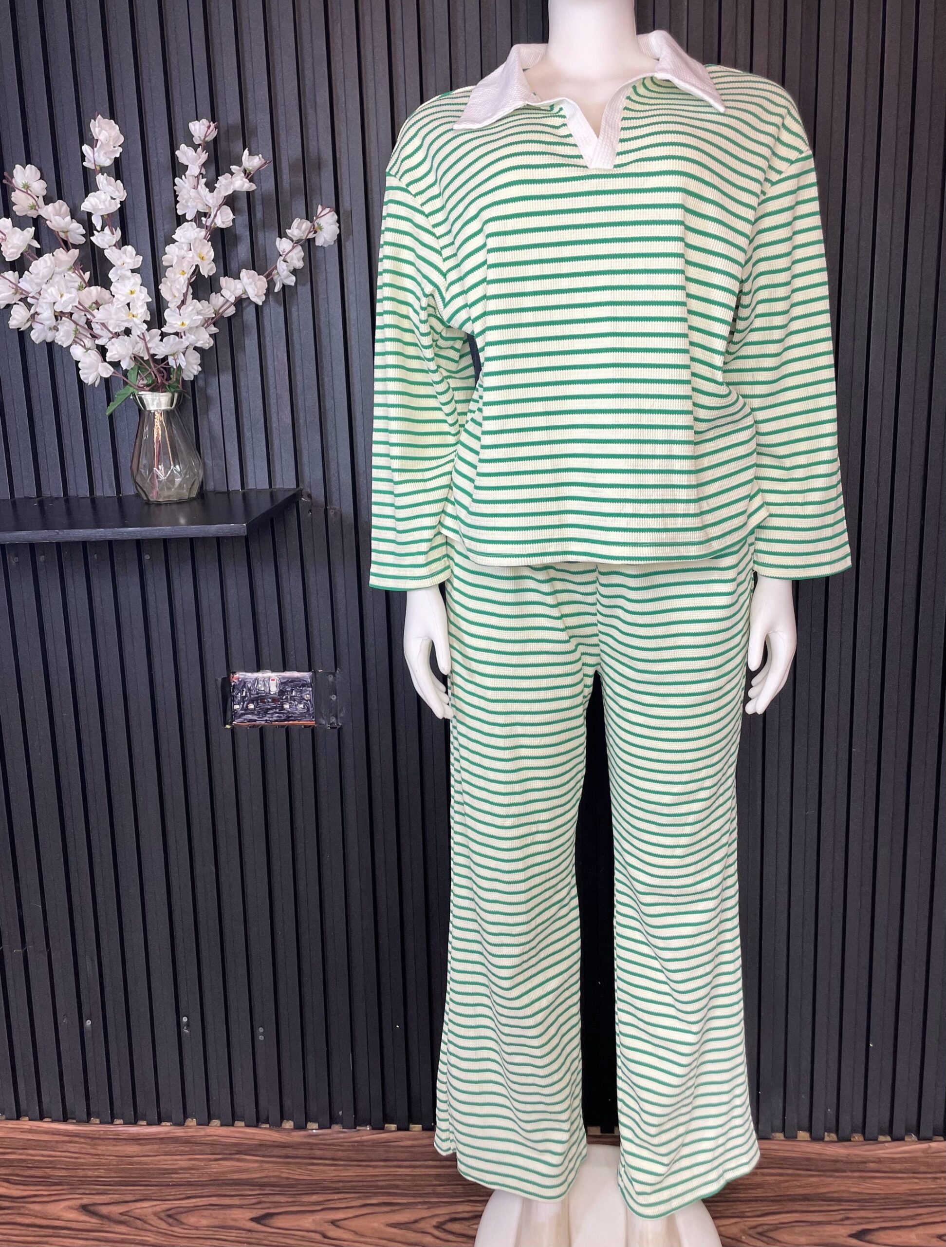 Green Striped Two -Piece Set 2 Green Striped Two -Piece Set - Image 2