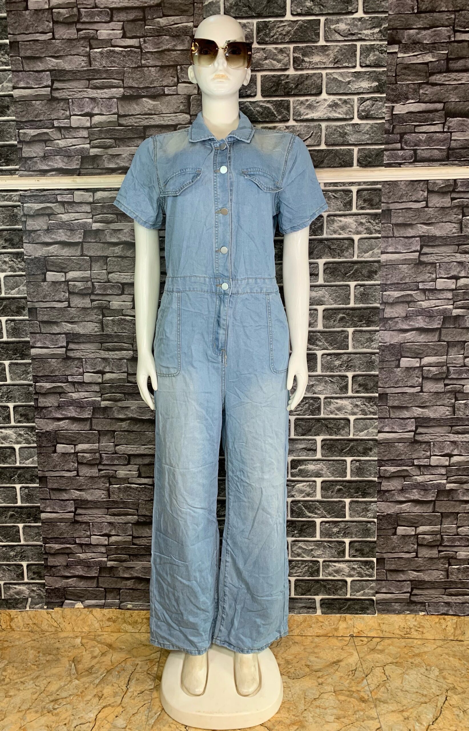 Short Sleeve Denim Jumpsuit 2 Short Sleeve Denim Jumpsuit - Image 2