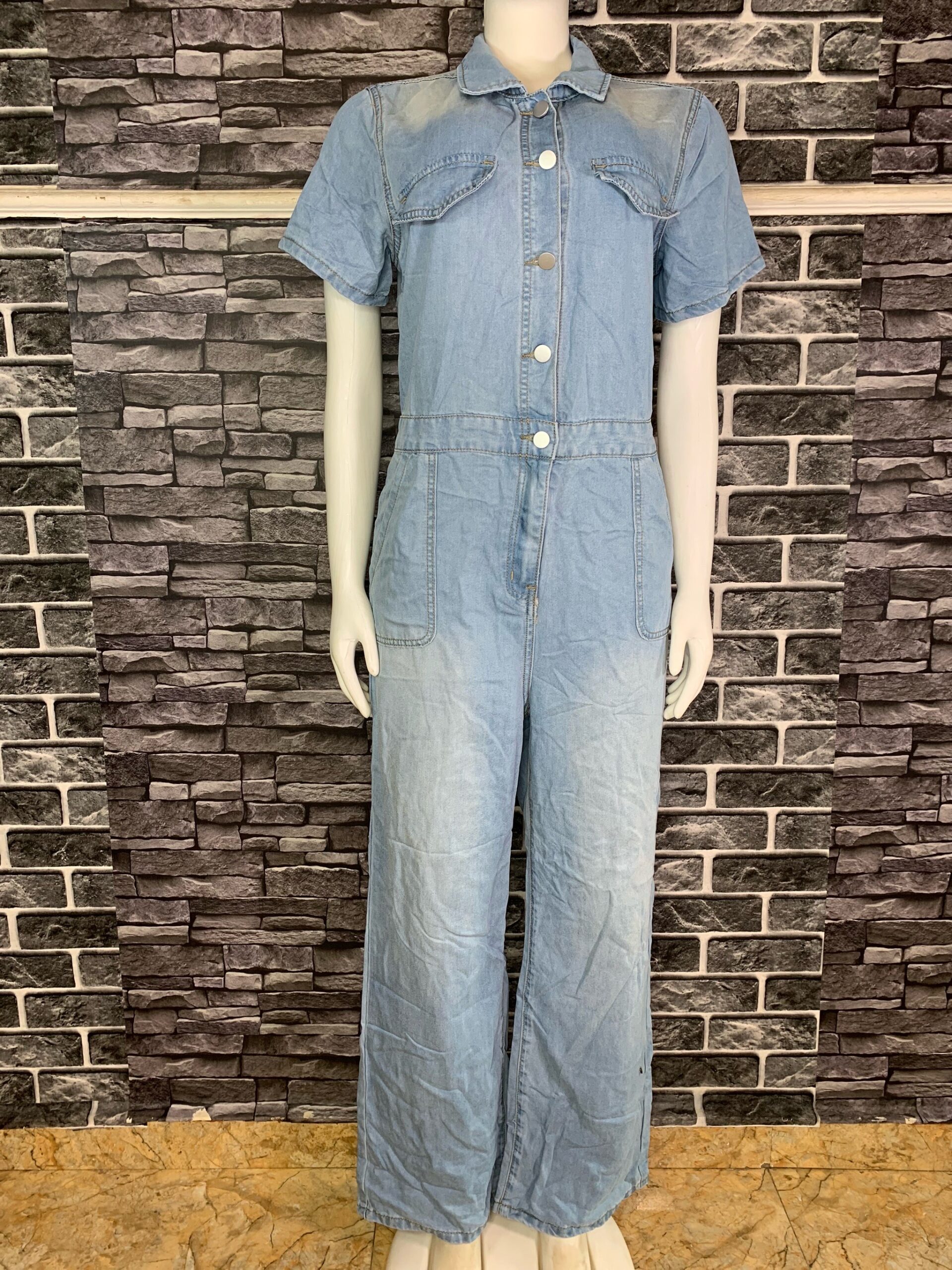 Short Sleeve Denim Jumpsuit 4 Short Sleeve Denim Jumpsuit - Image 4