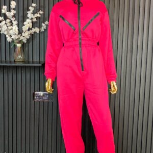 Pink Hooded Jogger Jumpsuit