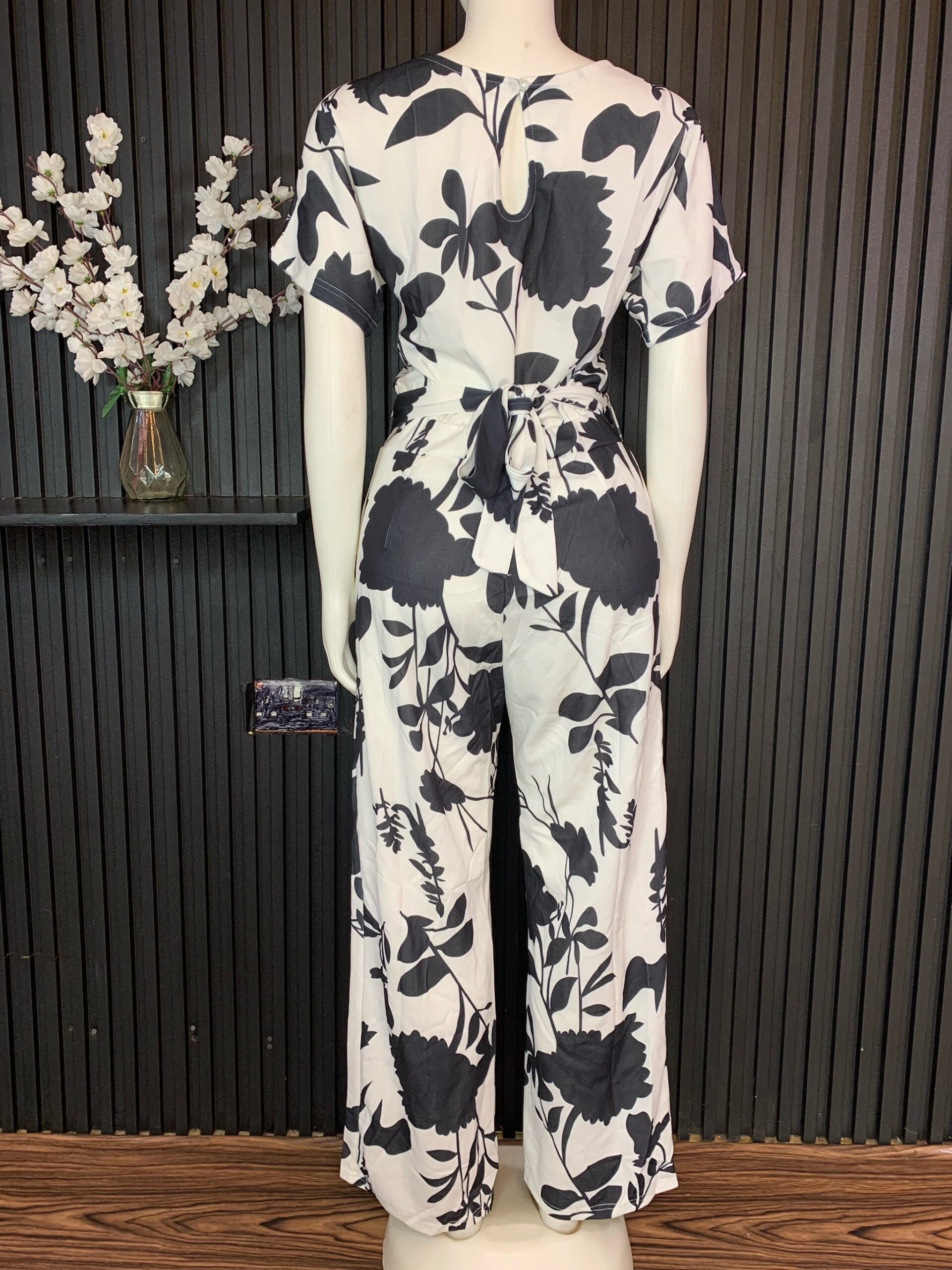 Black & White Floral Print Jumpsuit 2 Black & White Floral Print Jumpsuit - Image 2