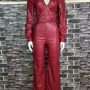 Home 17 Wine Red Leather Jumpsuit