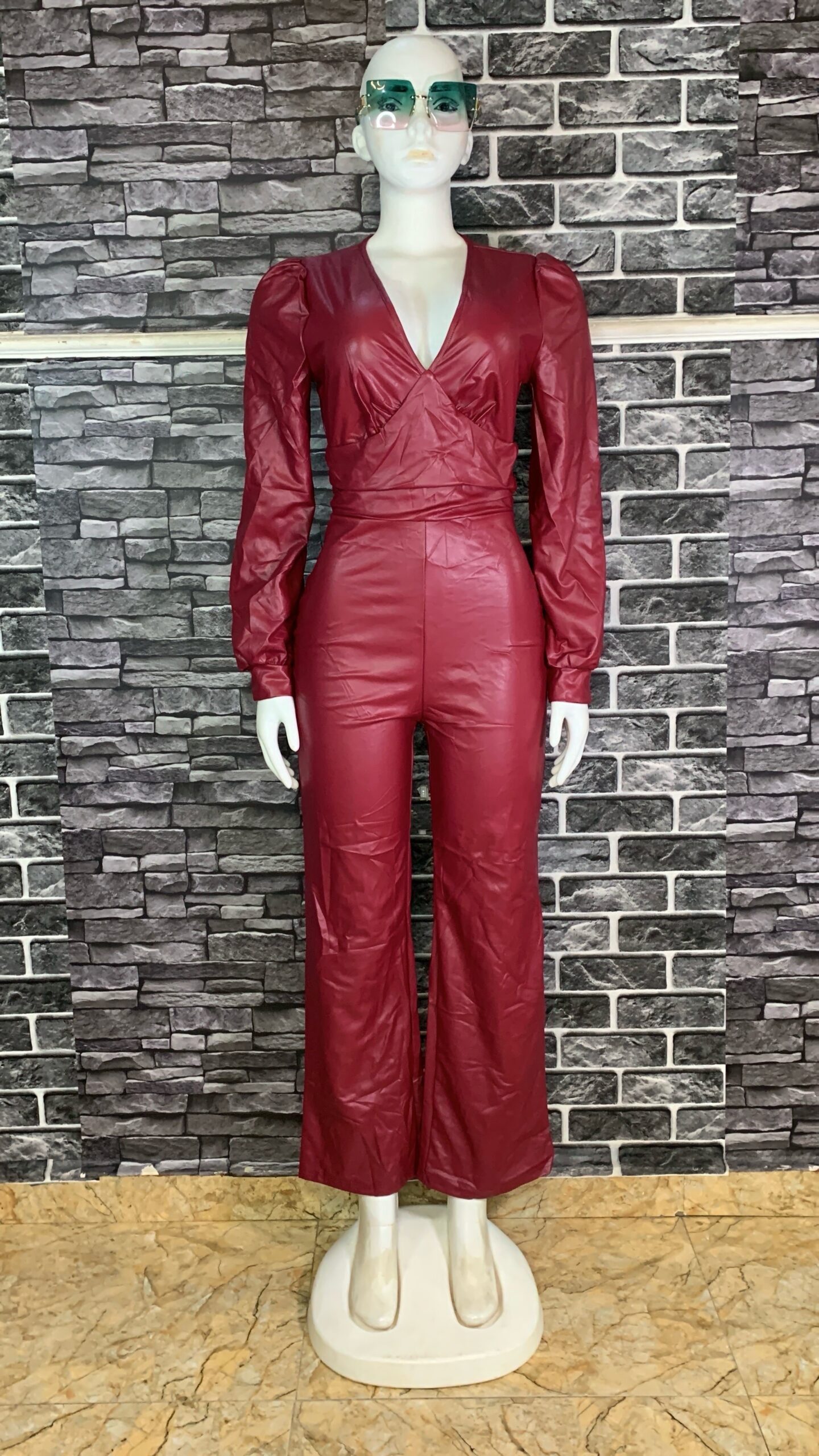 Wine Red Leather Jumpsuit 1 Wine Red Leather Jumpsuit