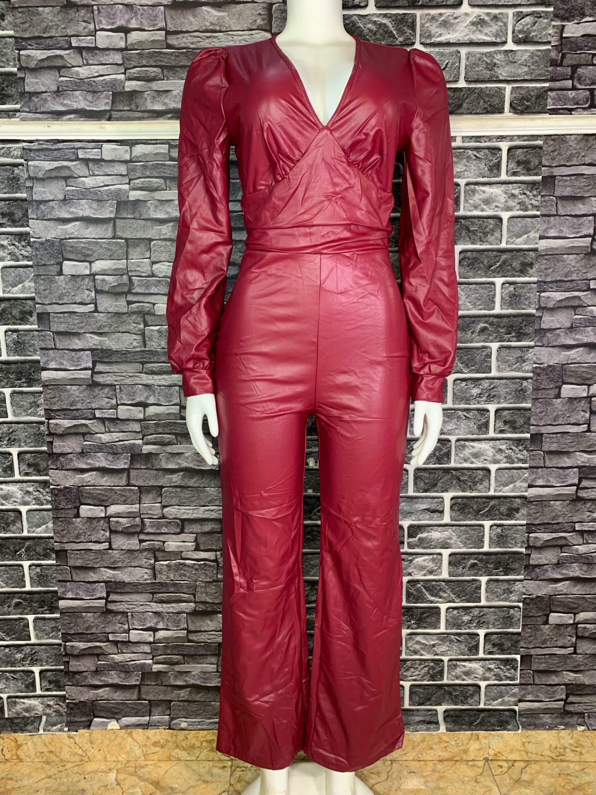 Wine Red Leather Jumpsuit 3 Wine Red Leather Jumpsuit - Image 3