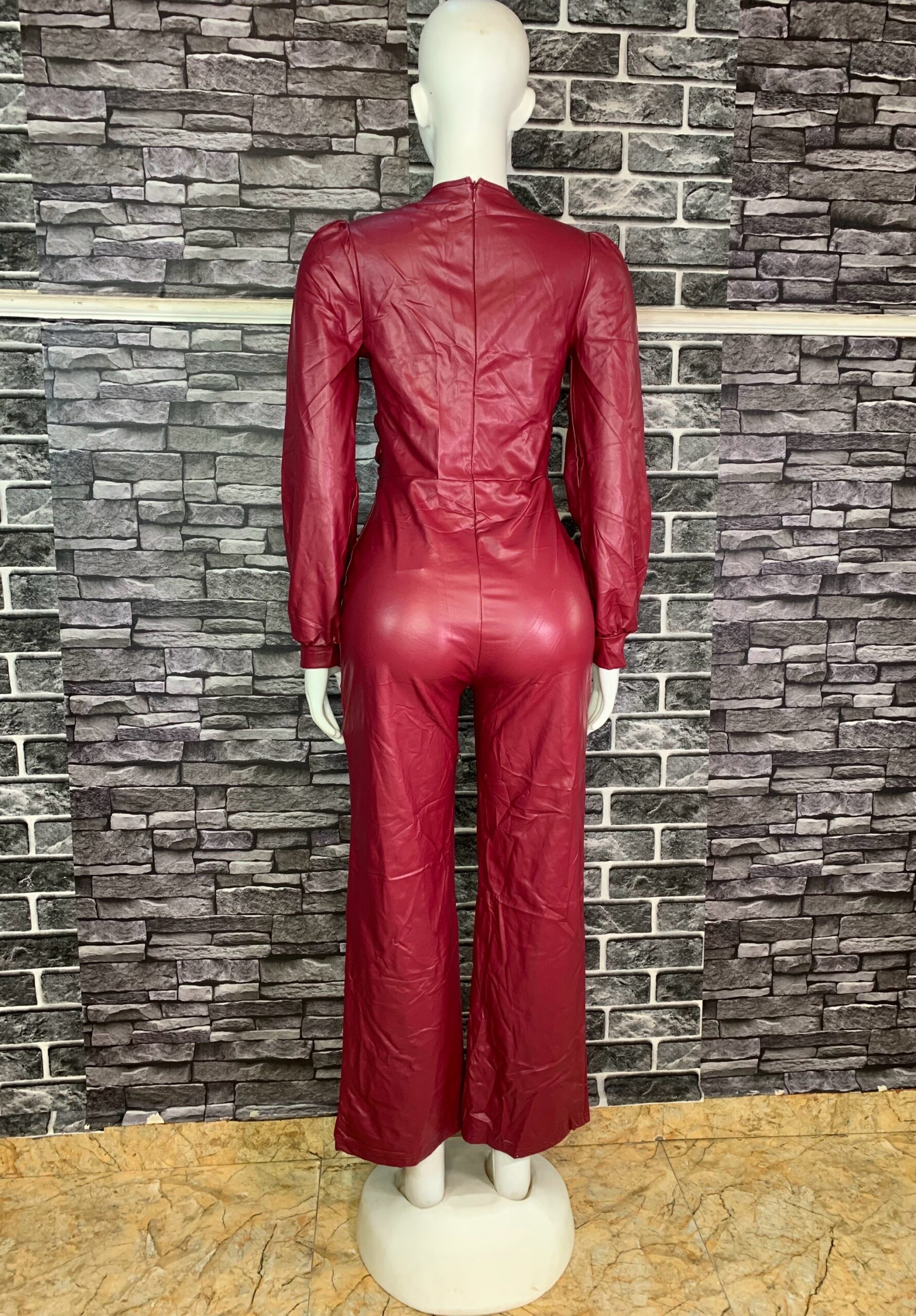 Wine Red Leather Jumpsuit 5 Wine Red Leather Jumpsuit - Image 5
