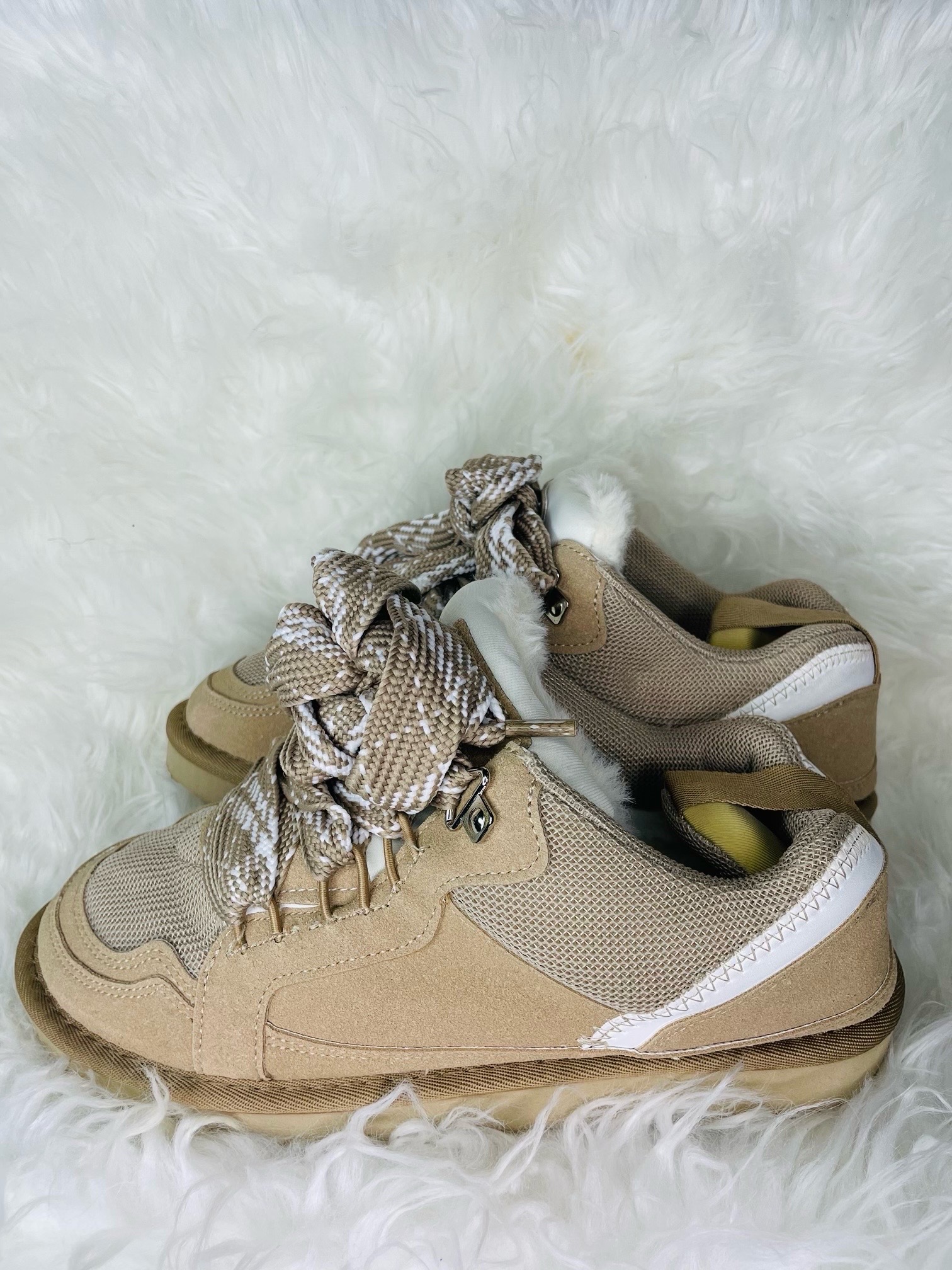 Beige/Brown Chunky Lace-UP Sneakers 4 Beige/Brown Chunky Lace-UP Sneakers - Image 4