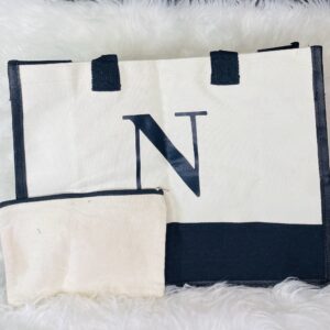 White Stipe Black Tote Bag