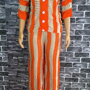 Orange Striped Crochet Two-Piece Set