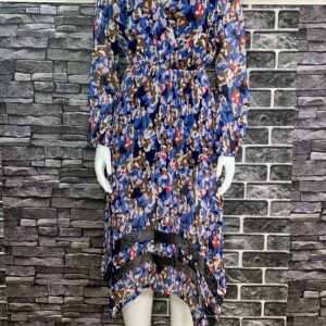 Blue Chiffon Floral Midi Dress