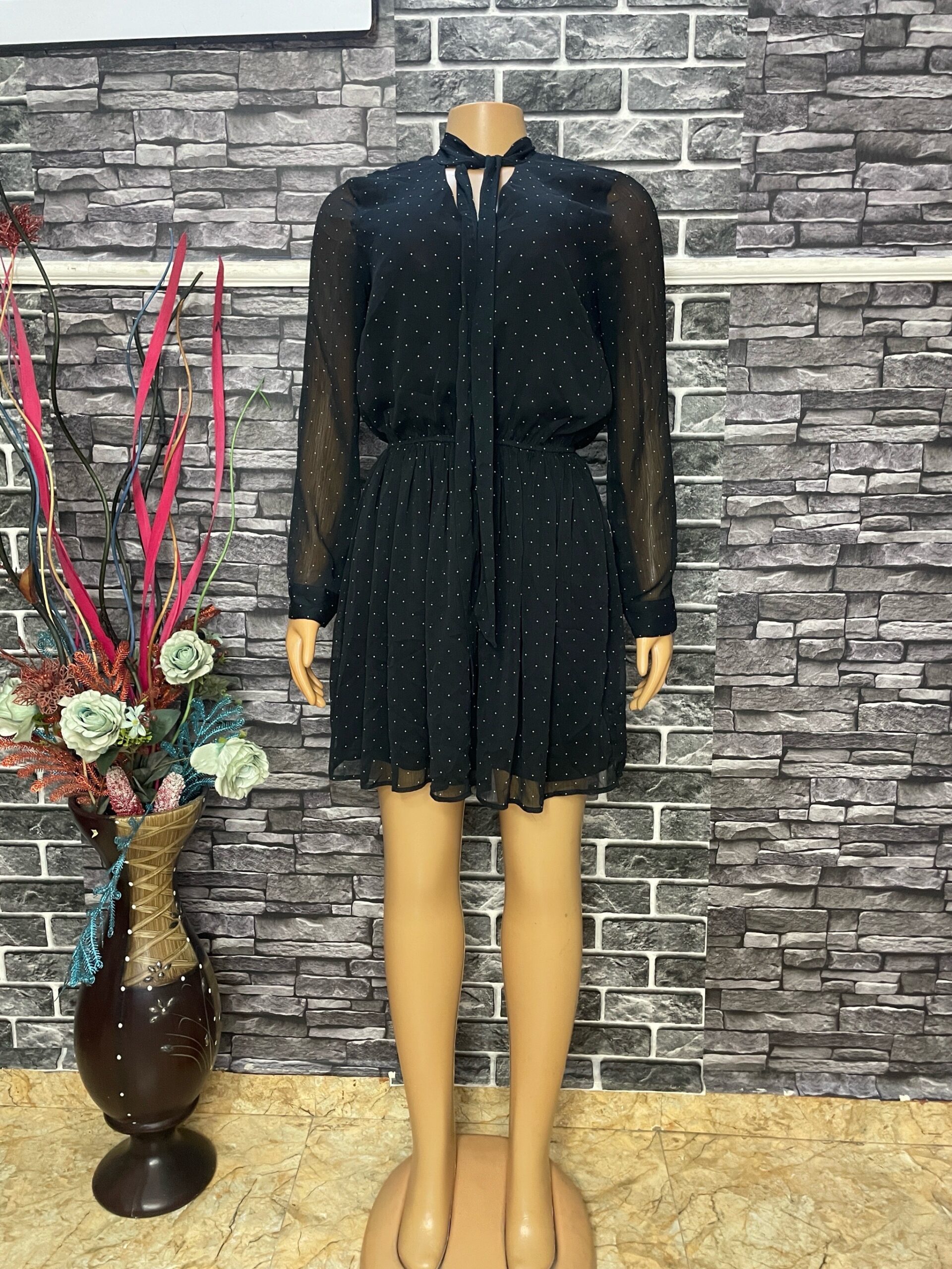 Black-Polka-Dot Chiffon Dress 1 Black-Polka-Dot Chiffon Dress