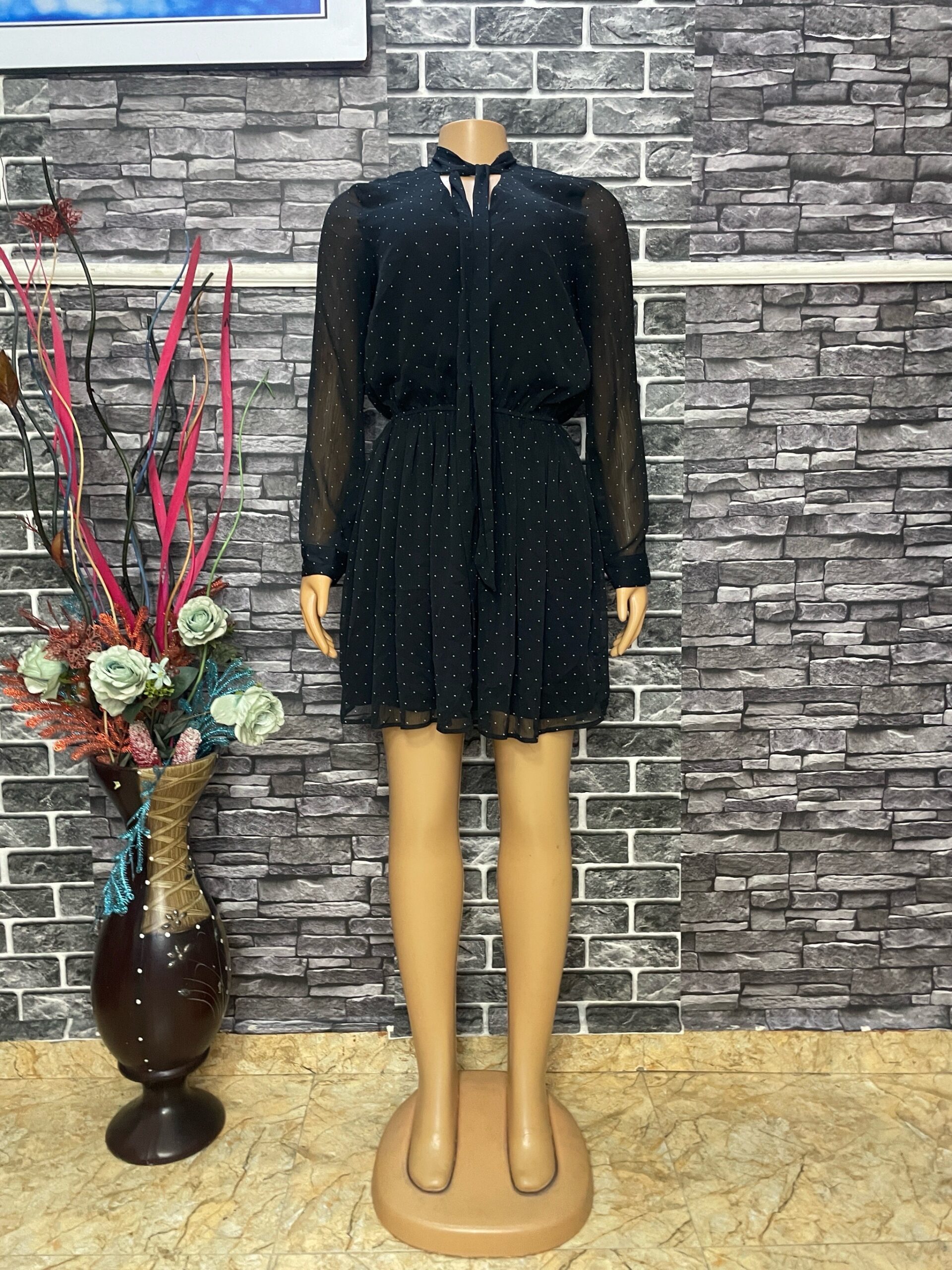 Black-Polka-Dot Chiffon Dress 2 Black-Polka-Dot Chiffon Dress - Image 2
