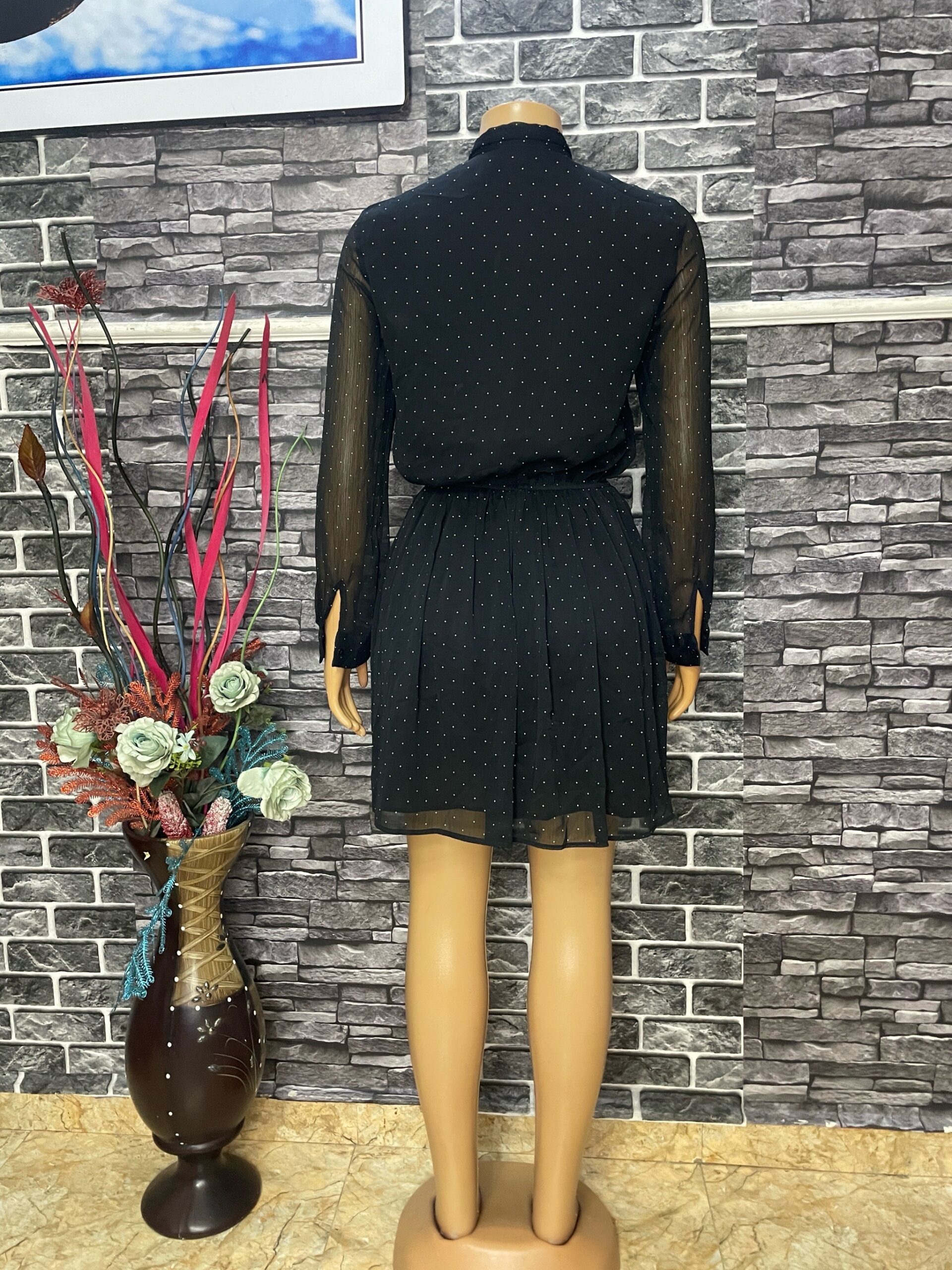 Black-Polka-Dot Chiffon Dress 3 Black-Polka-Dot Chiffon Dress - Image 3