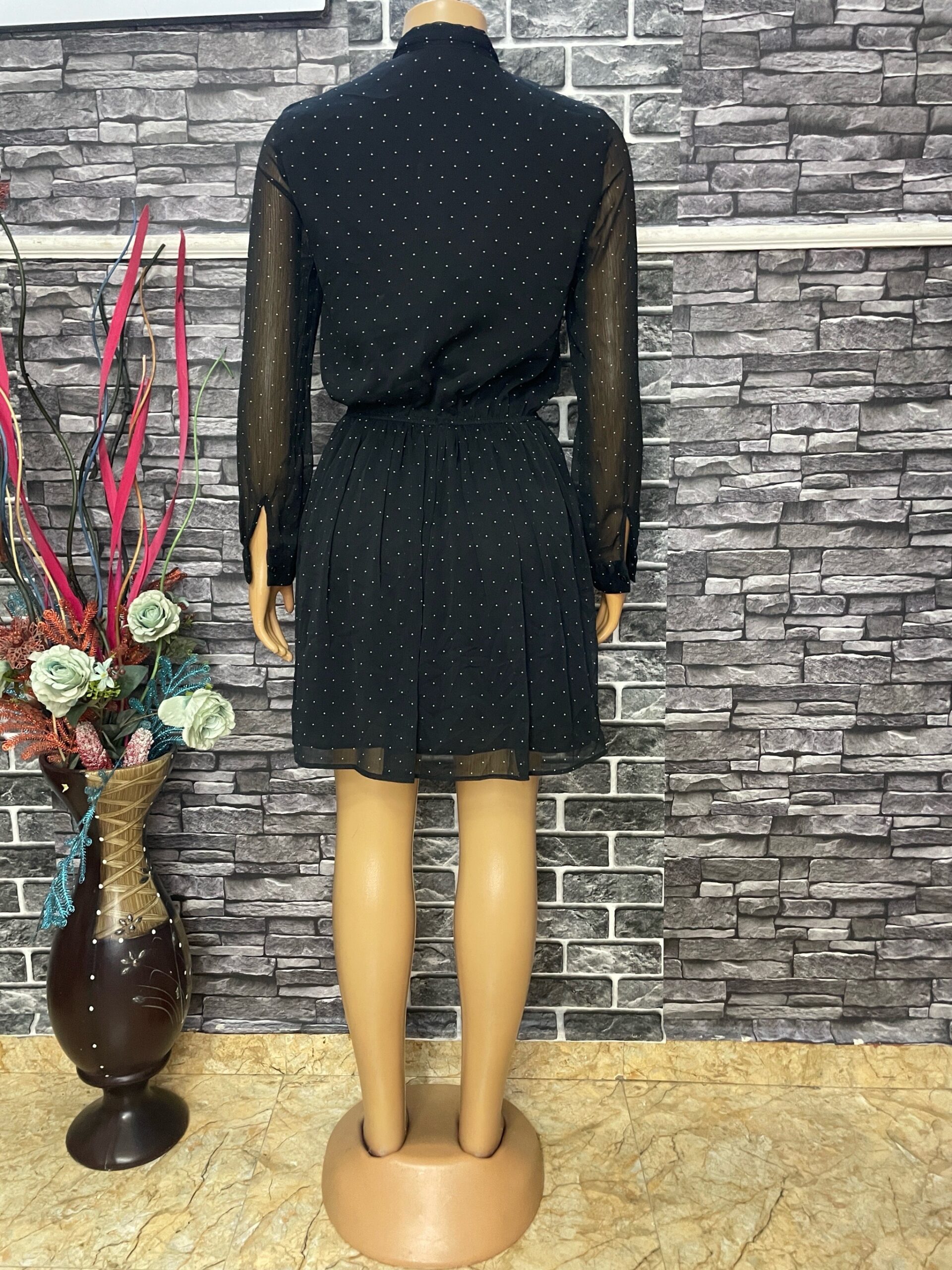 Black-Polka-Dot Chiffon Dress 5 Black-Polka-Dot Chiffon Dress - Image 5