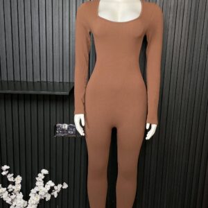 Brown Long Sleeve Jumpsuit