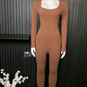 Brown Long Sleeve Jumpsuit