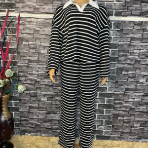 Black and White Striped Two Piece Set