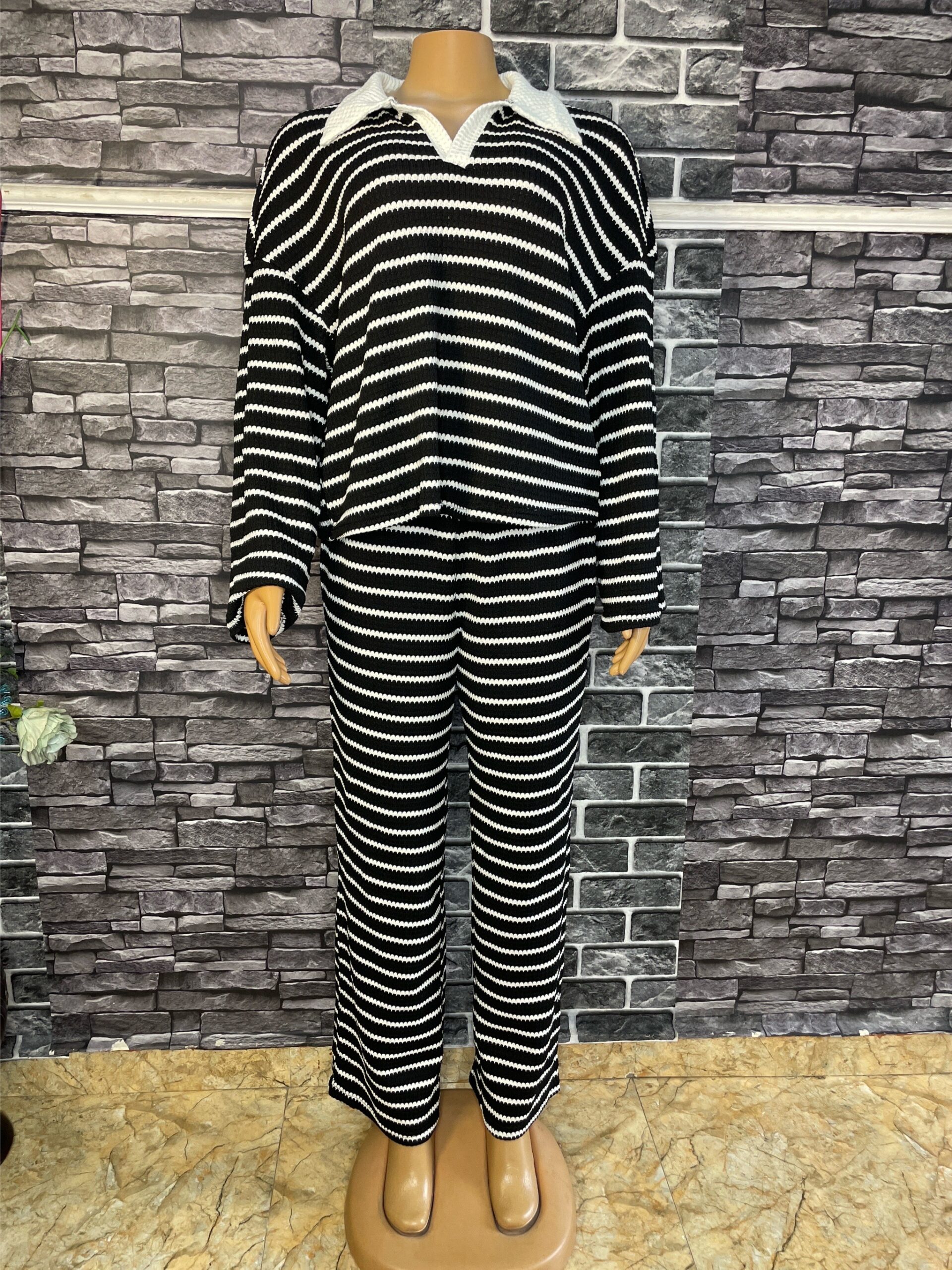 Black and White Striped Two Piece Set 2 Black and White Striped Two Piece Set - Image 2