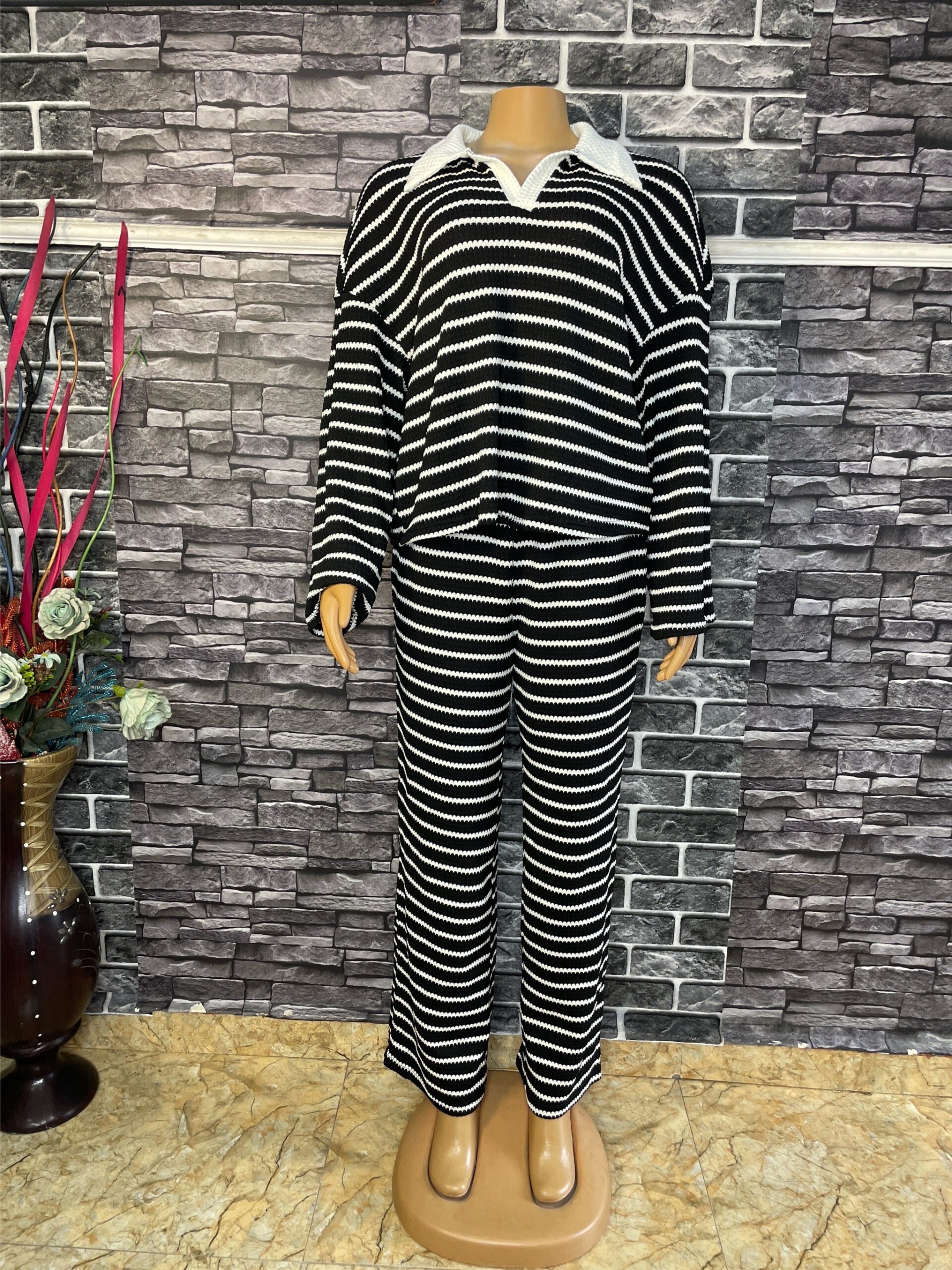 Black and White Striped Two Piece Set 4 Black and White Striped Two Piece Set - Image 4