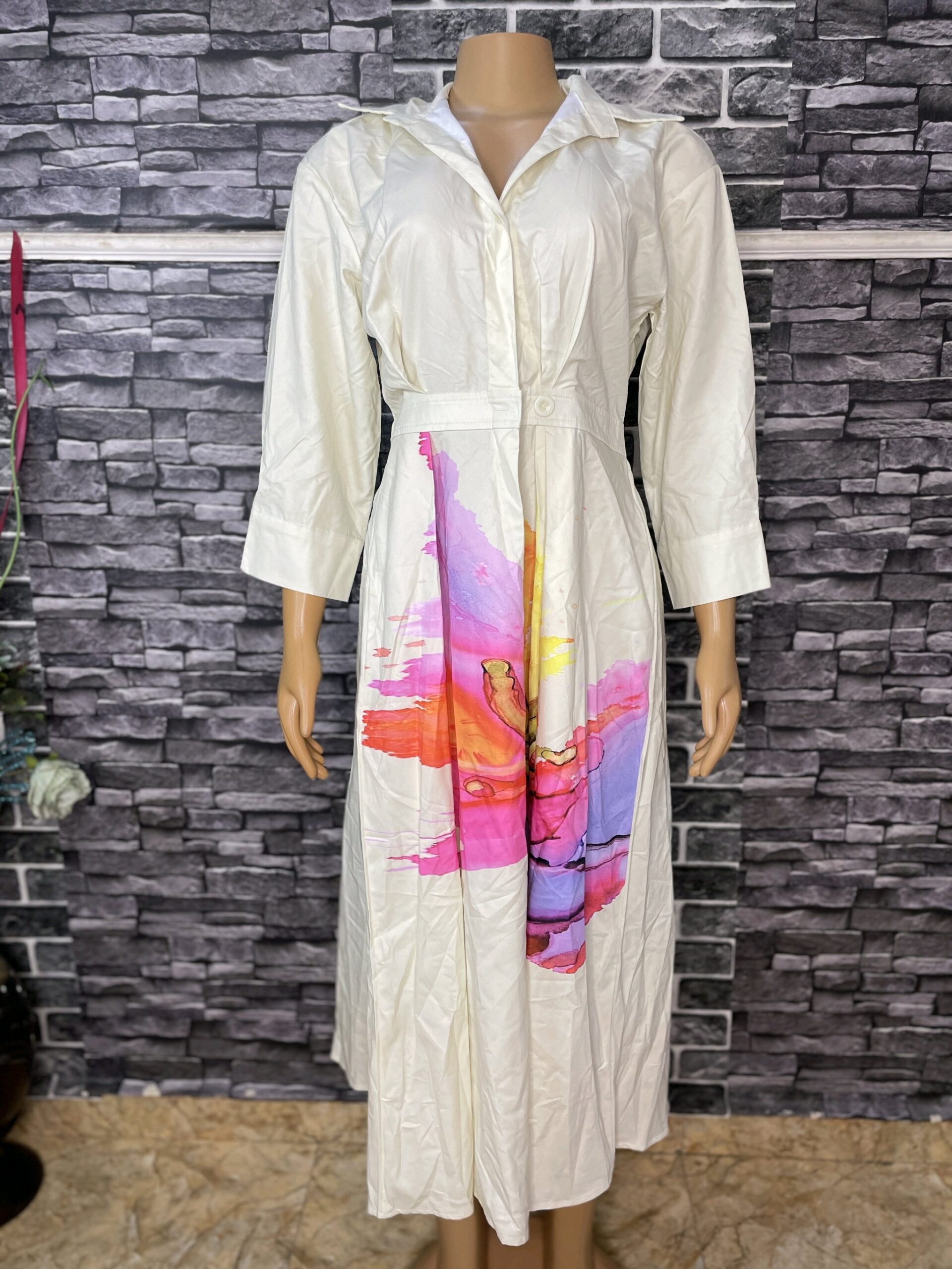Cream Printed Shirt Dress 4 Cream Printed Shirt Dress - Image 4