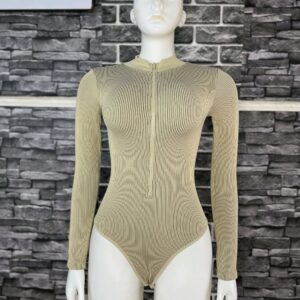 Home 12 Beige Khaki Ribbed Bodysuit