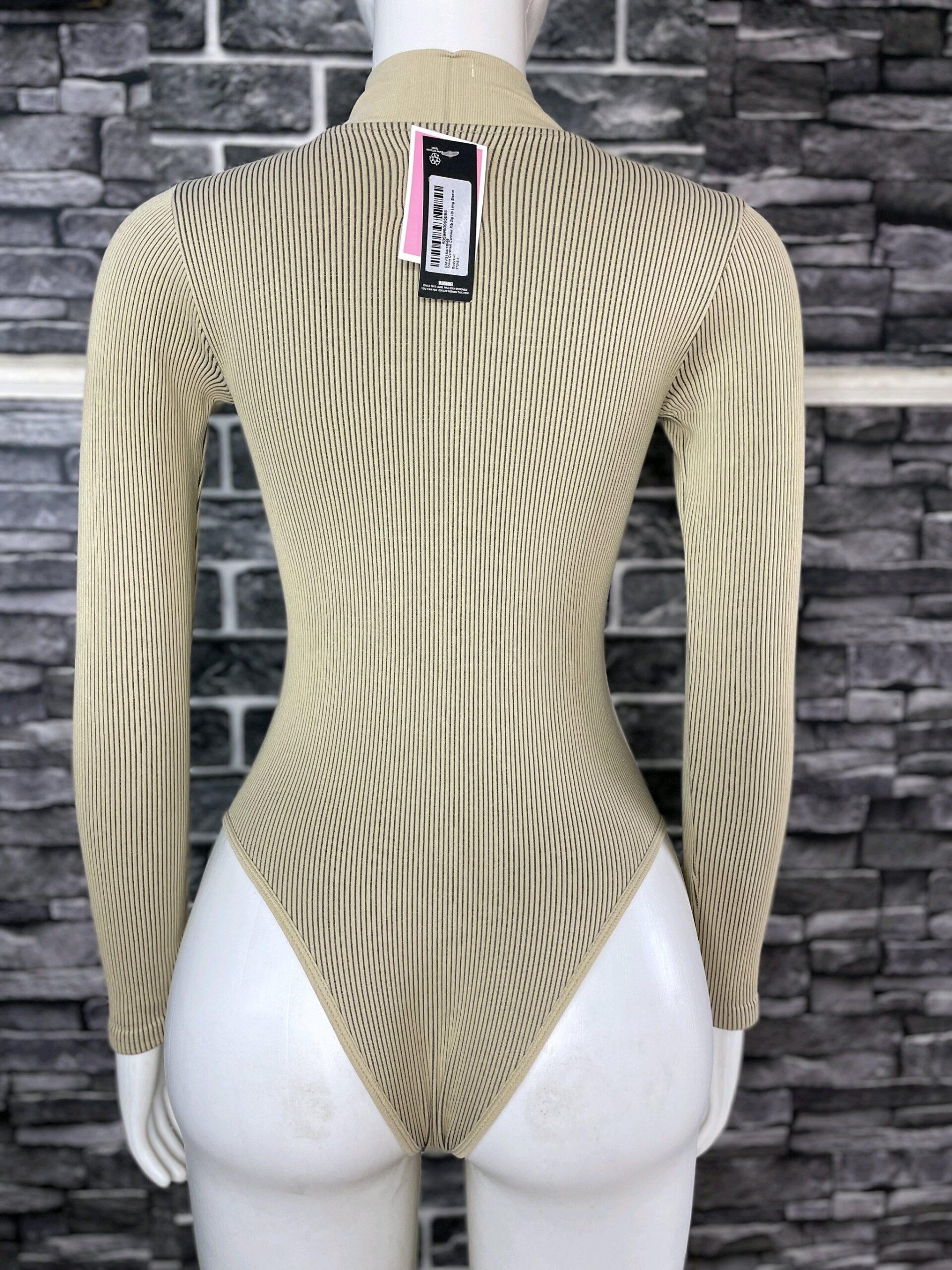 Beige Khaki Ribbed Bodysuit 3 Beige Khaki Ribbed Bodysuit - Image 3