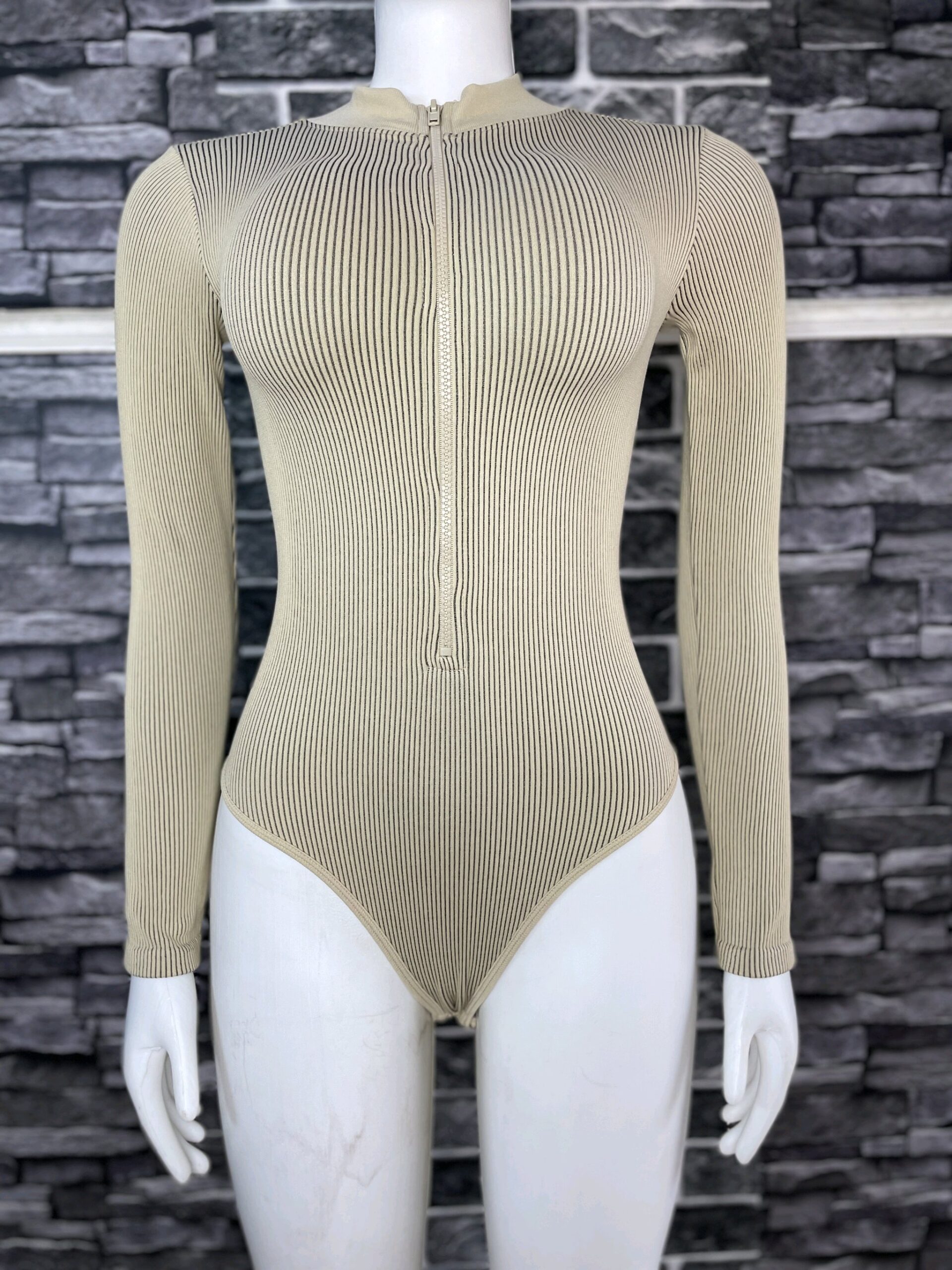 Beige Khaki Ribbed Bodysuit 4 Beige Khaki Ribbed Bodysuit - Image 4