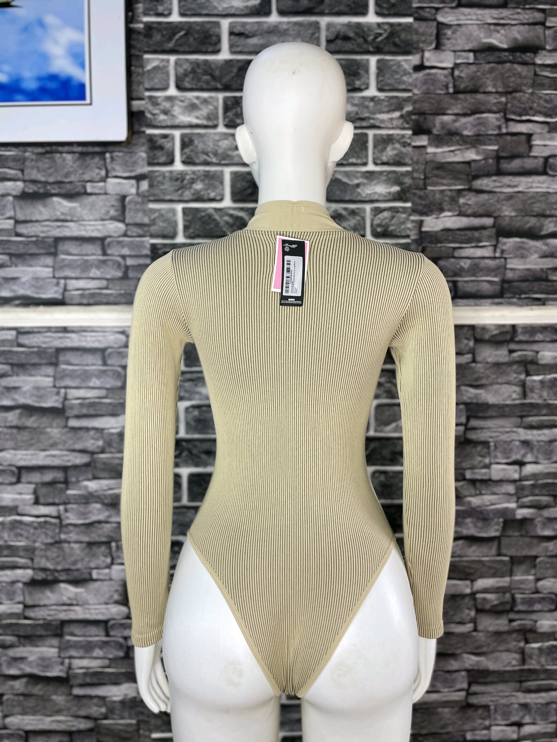 Beige Khaki Ribbed Bodysuit 5 Beige Khaki Ribbed Bodysuit - Image 5