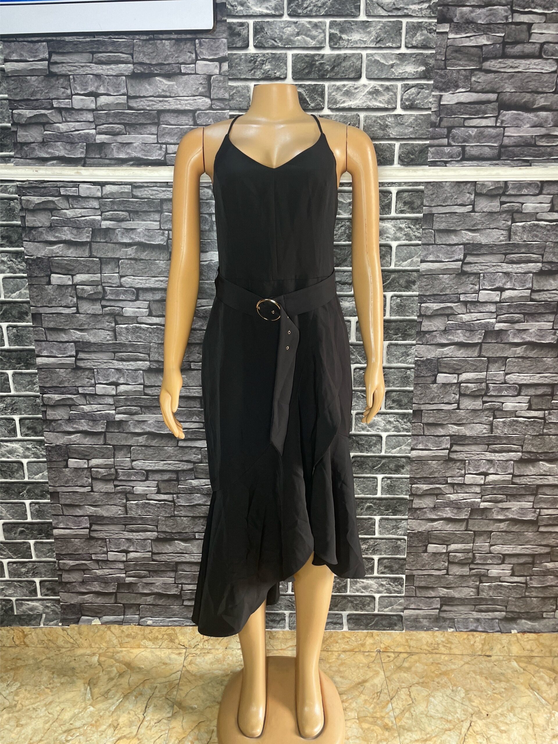 Elegant Black Asymmetric Ruffle Dress 2 Elegant Black Asymmetric Ruffle Dress - Image 2