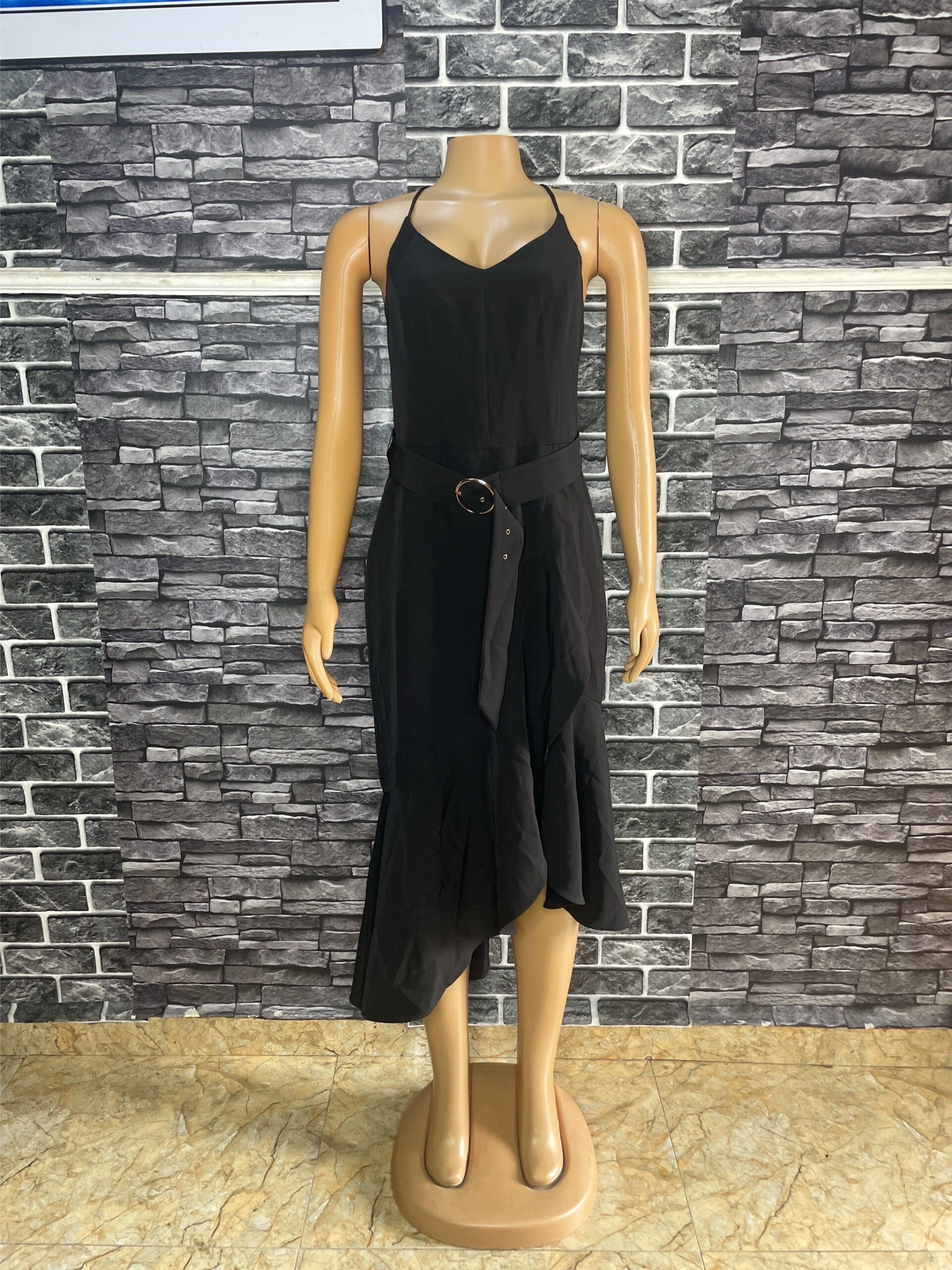 Elegant Black Asymmetric Ruffle Dress 4 Elegant Black Asymmetric Ruffle Dress - Image 4