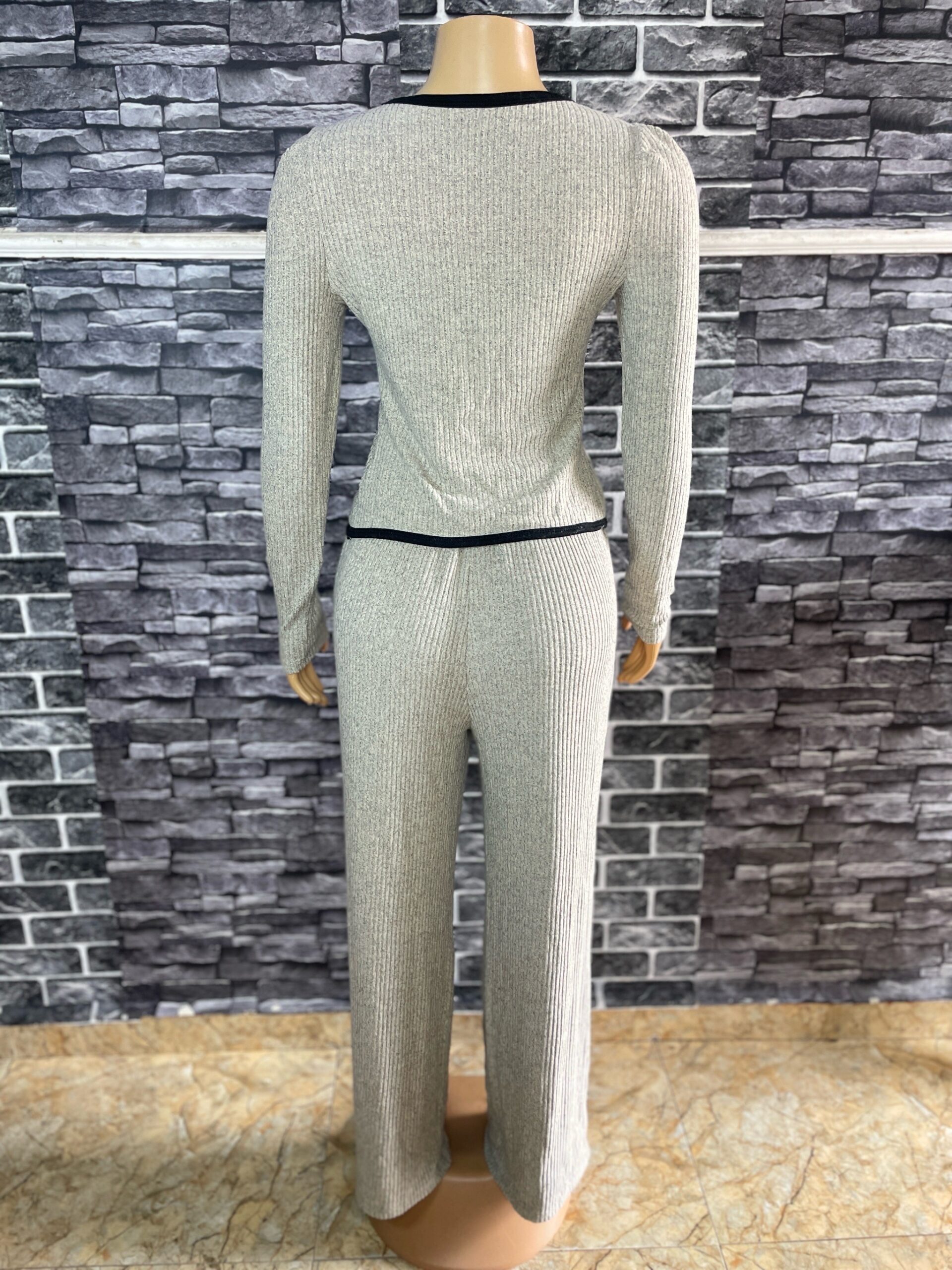 Elegant Beige Ribbed Two Piece Suit 3 Elegant Beige Ribbed Two Piece Suit - Image 3