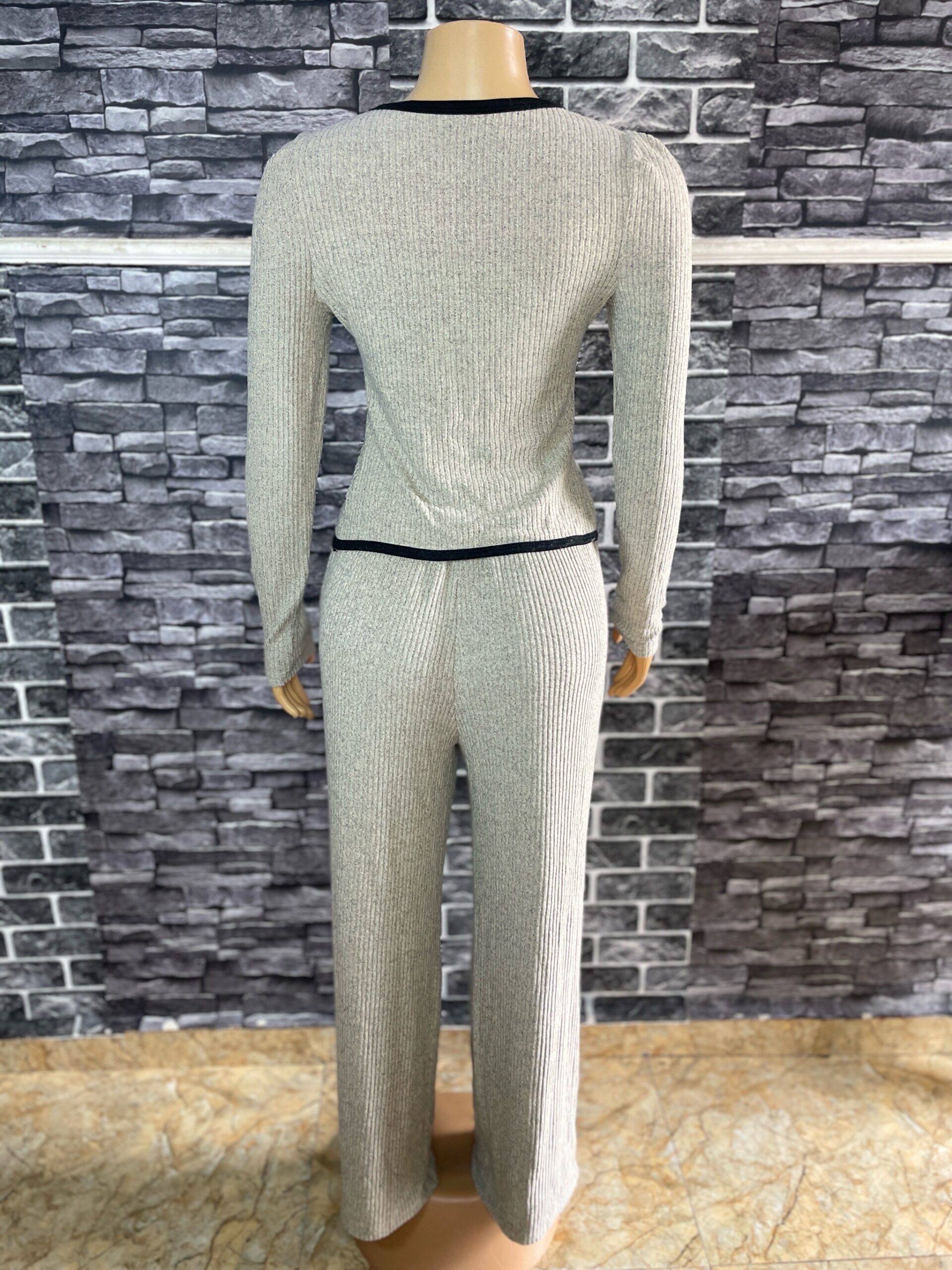 Elegant Beige Ribbed Two Piece Suit 5 Elegant Beige Ribbed Two Piece Suit - Image 5