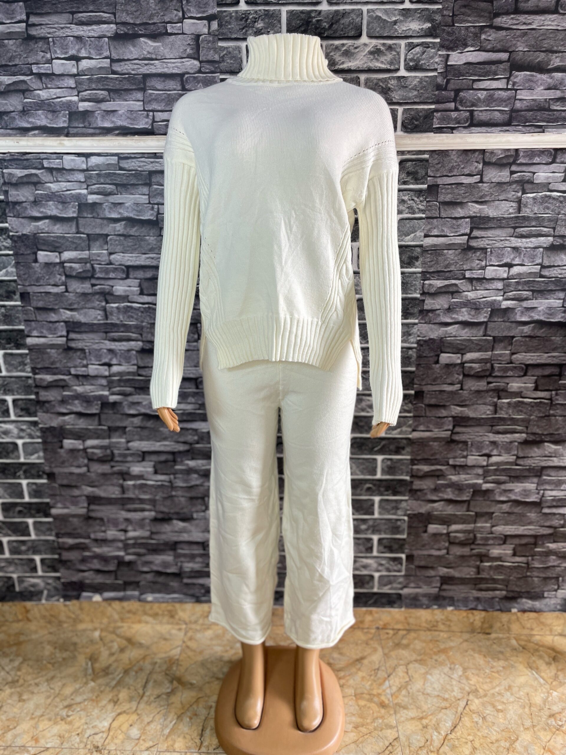 Stylish White Turtleneck Knit Sweater Set 2 Stylish White Turtleneck Knit Sweater Set - Image 2