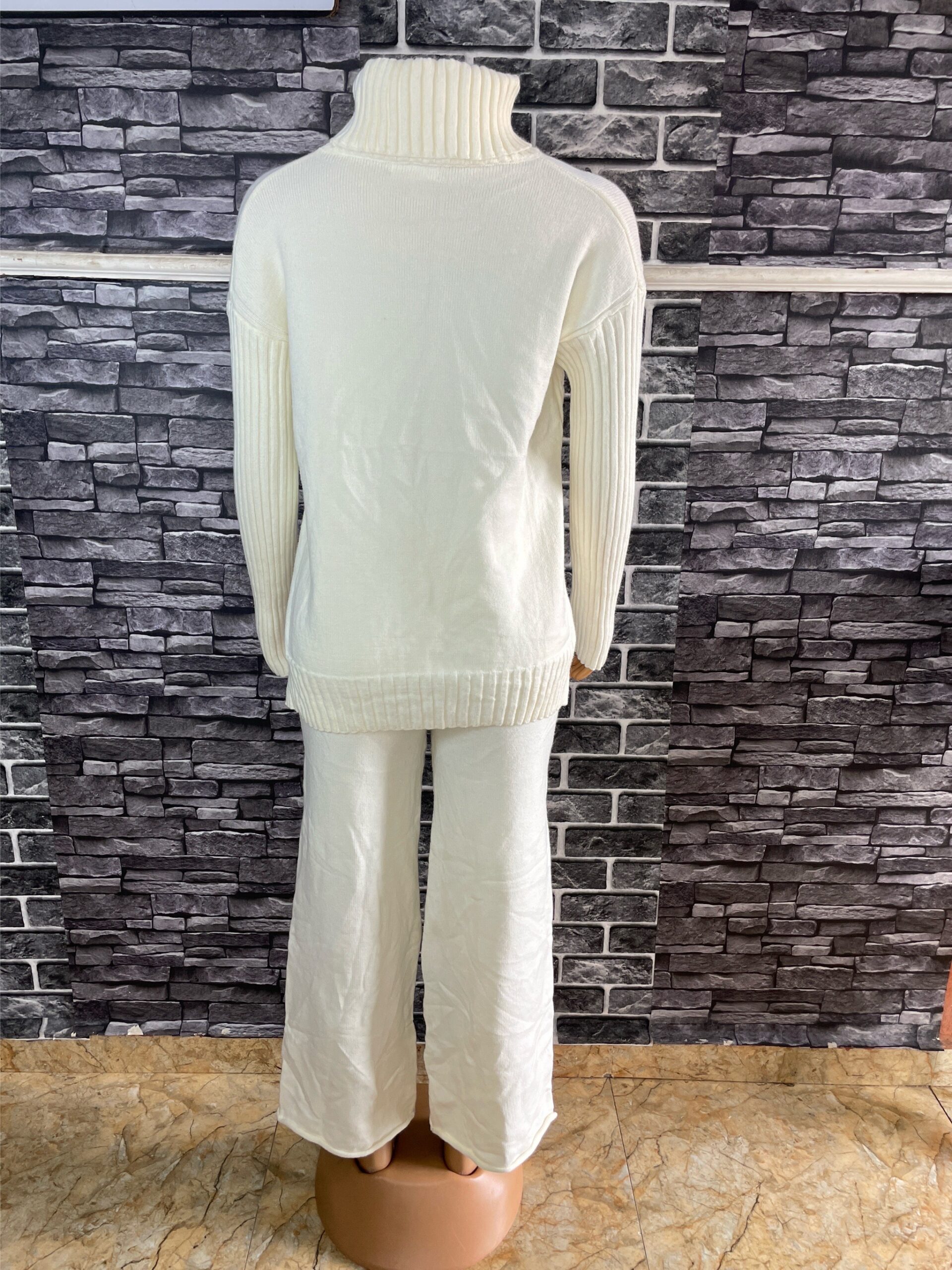 Stylish White Turtleneck Knit Sweater Set 3 Stylish White Turtleneck Knit Sweater Set - Image 3