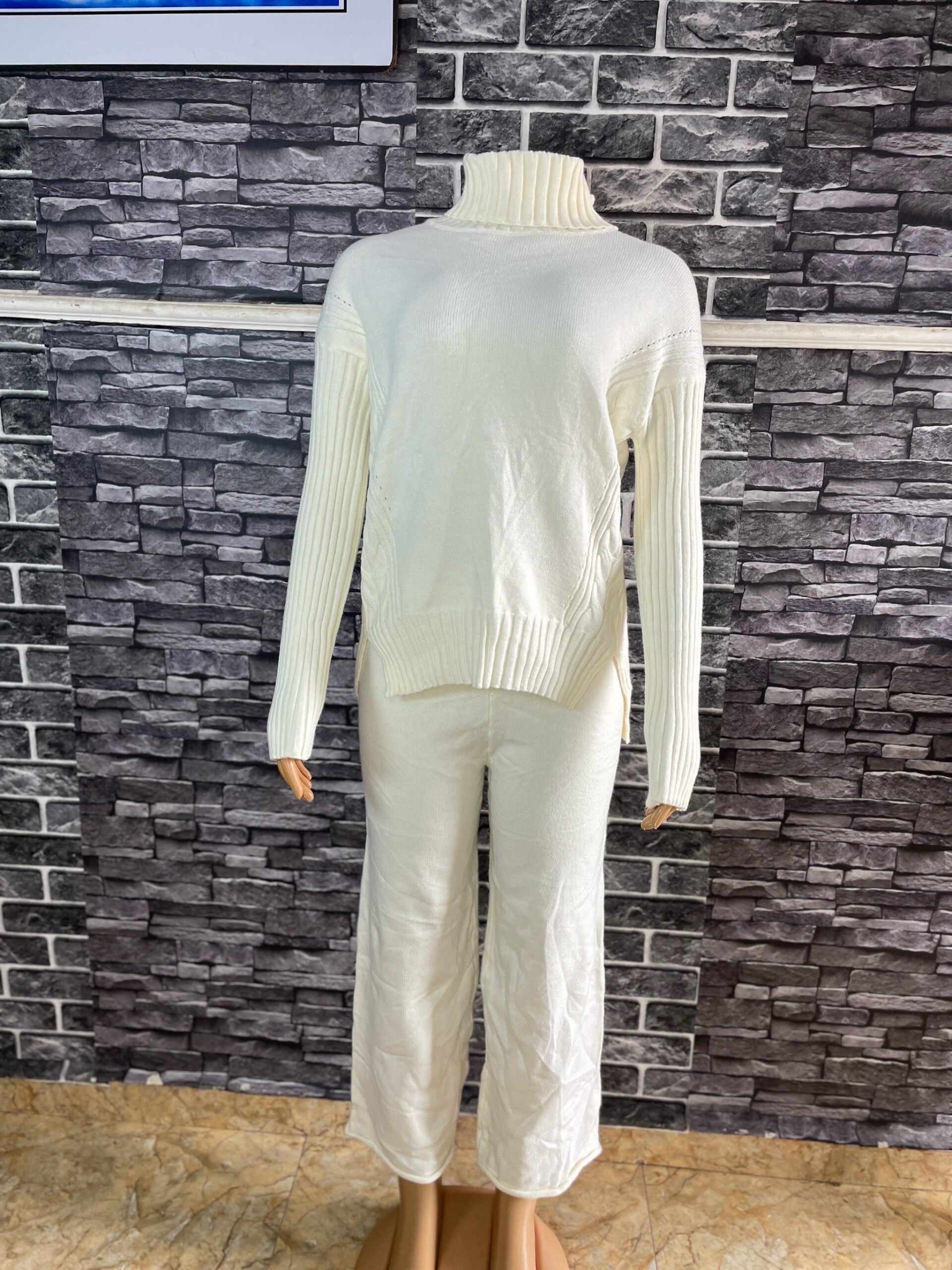 Stylish White Turtleneck Knit Sweater Set 4 Stylish White Turtleneck Knit Sweater Set - Image 4