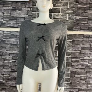 Stylish Grey Bow Accent Top