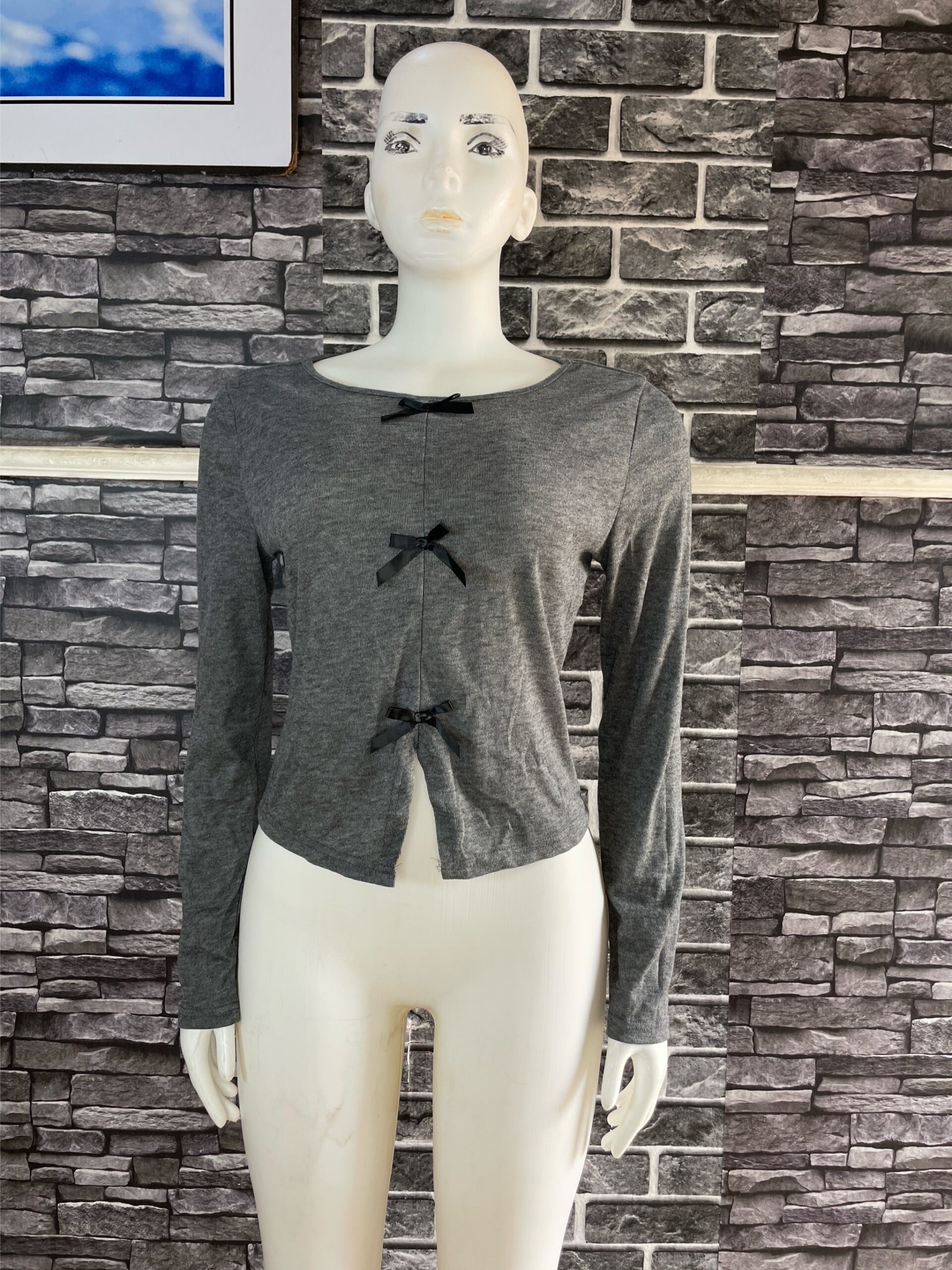 Stylish Grey Bow Accent Top 2 Stylish Grey Bow Accent Top - Image 2