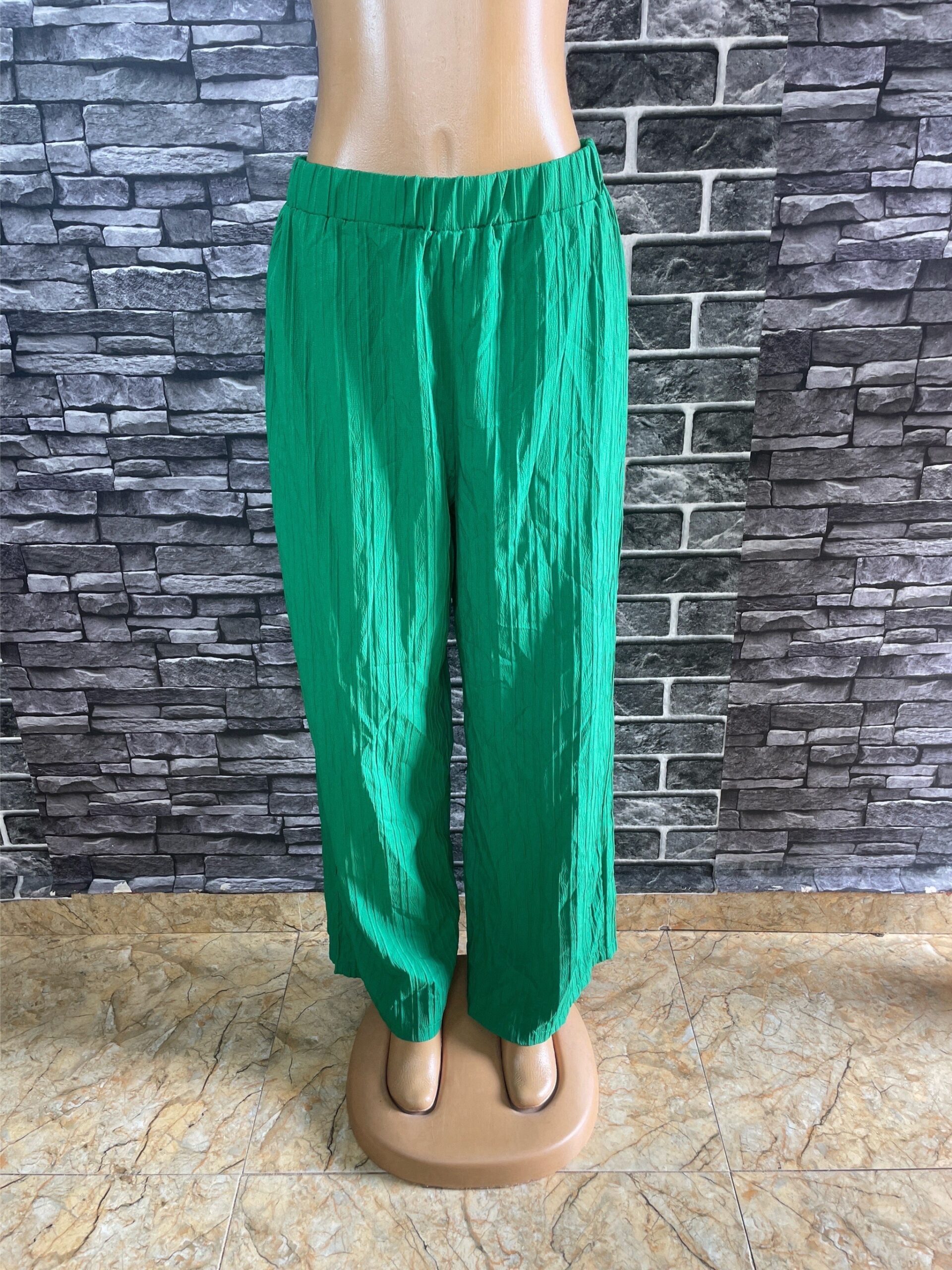 Green Crinkle Wide-Leg Trousers 2 Green Crinkle Wide-Leg Trousers - Image 2