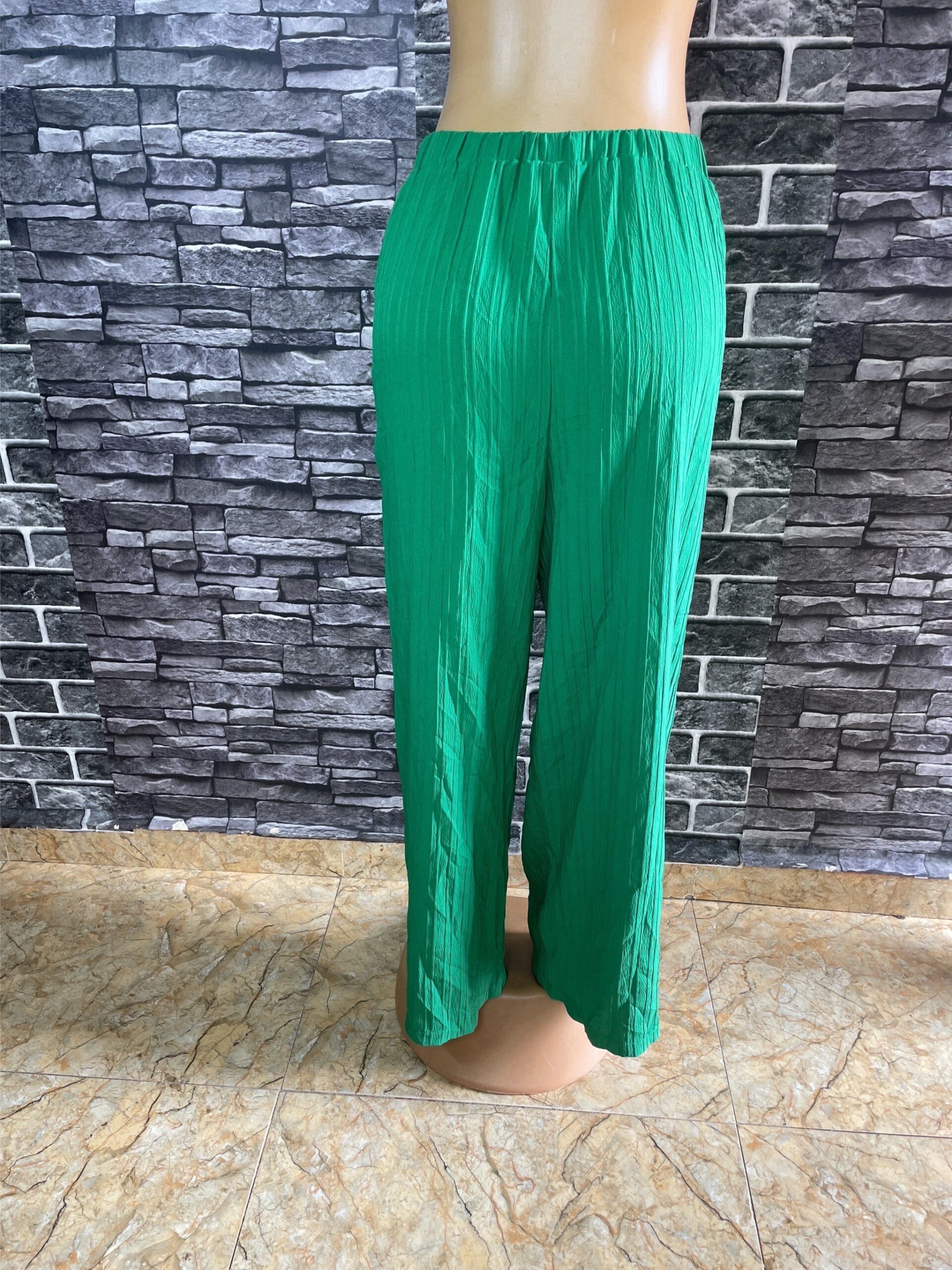 Green Crinkle Wide-Leg Trousers 5 Green Crinkle Wide-Leg Trousers - Image 5