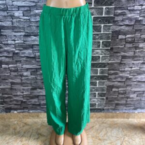 Green Crinkle Wide-Leg Trousers