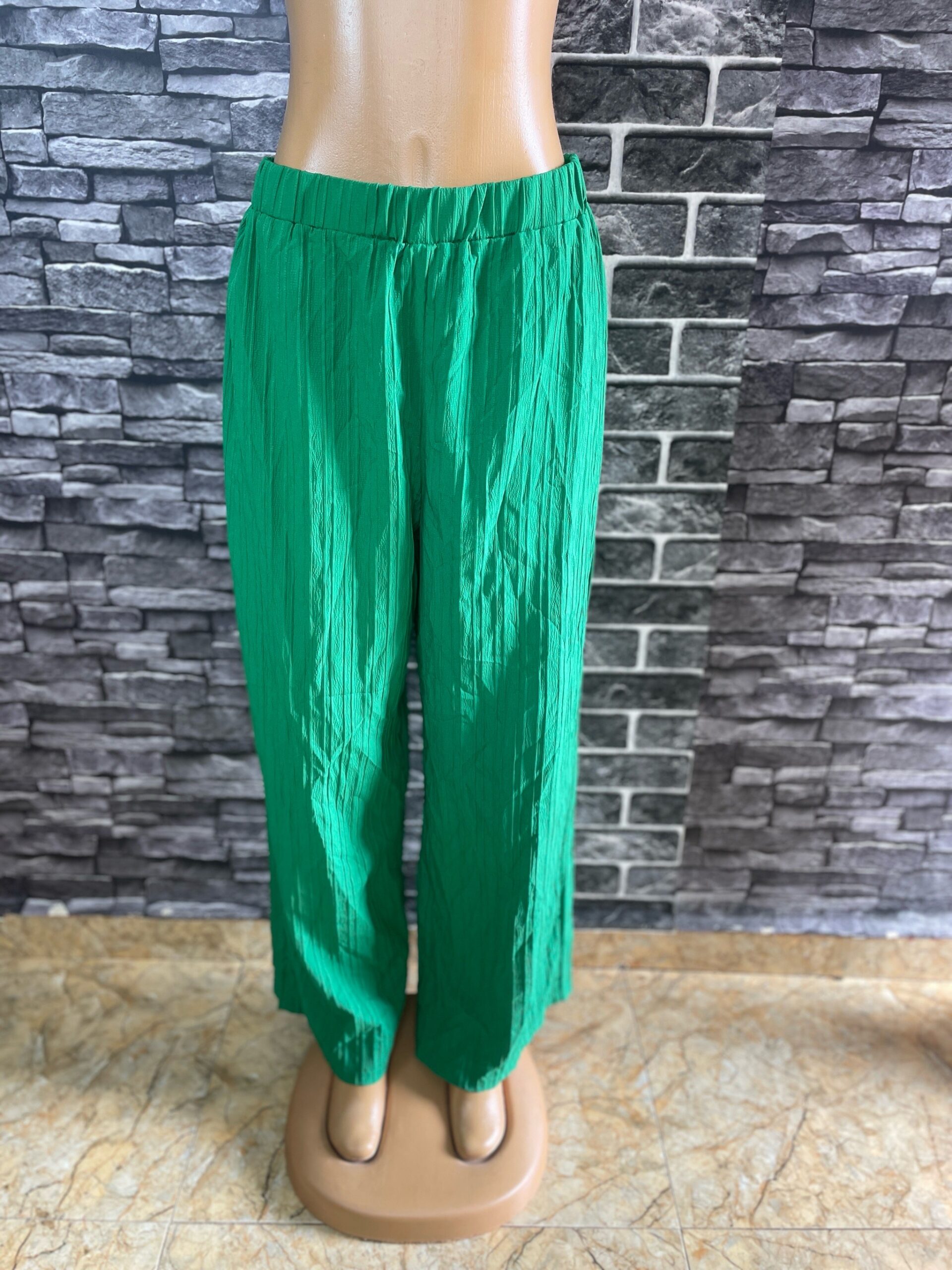 Green Crinkle Wide-Leg Trousers 6 Green Crinkle Wide-Leg Trousers - Image 6