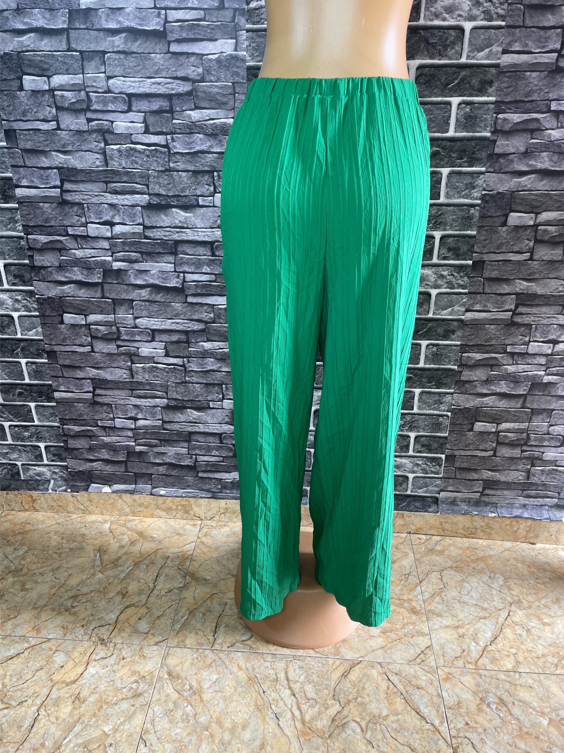 Green Crinkle Wide-Leg Trousers 9 Green Crinkle Wide-Leg Trousers - Image 9