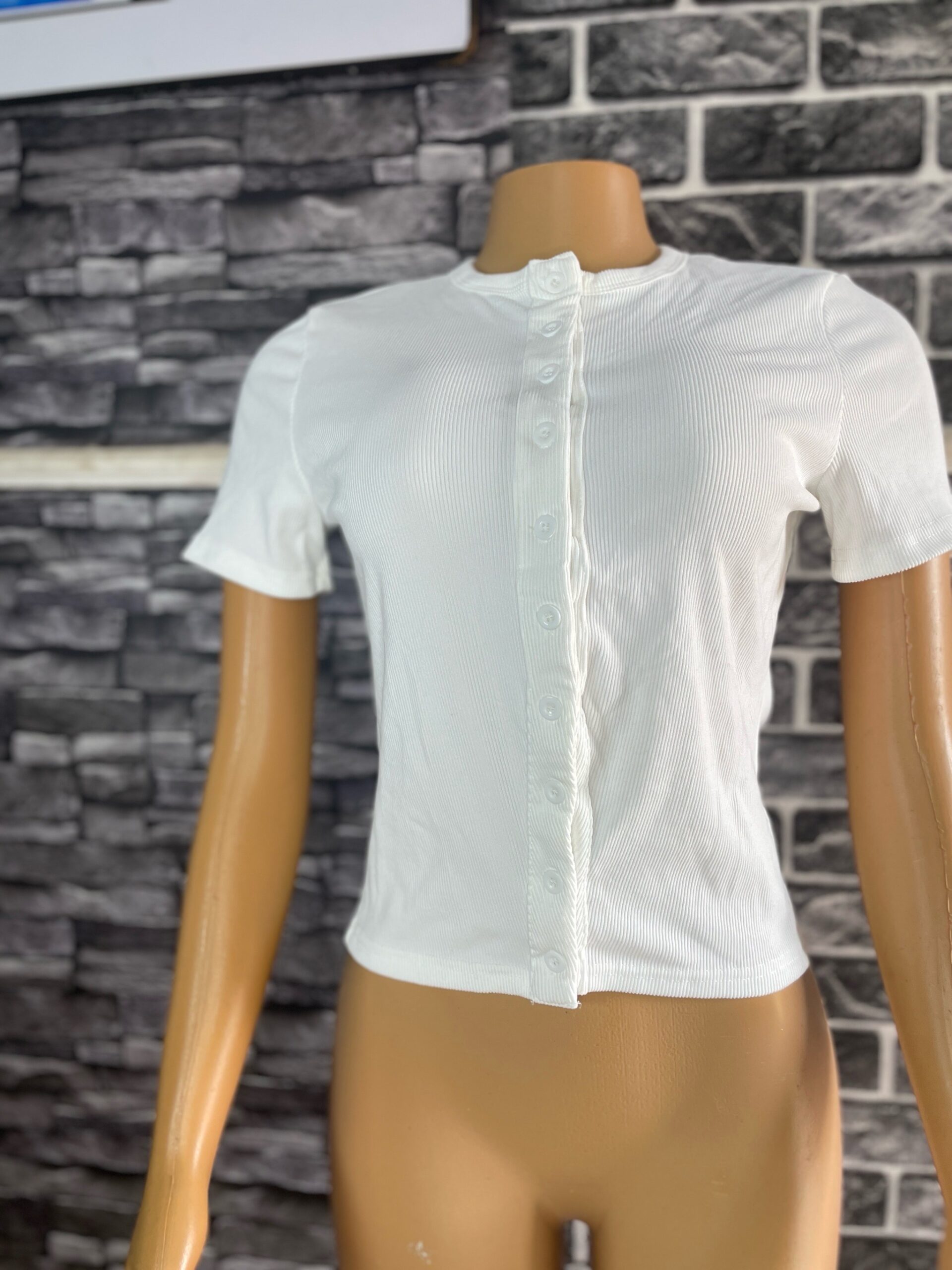 Stylish White And Black Ribbed Button Down Top 1 Stylish White And Black Ribbed Button Down Top