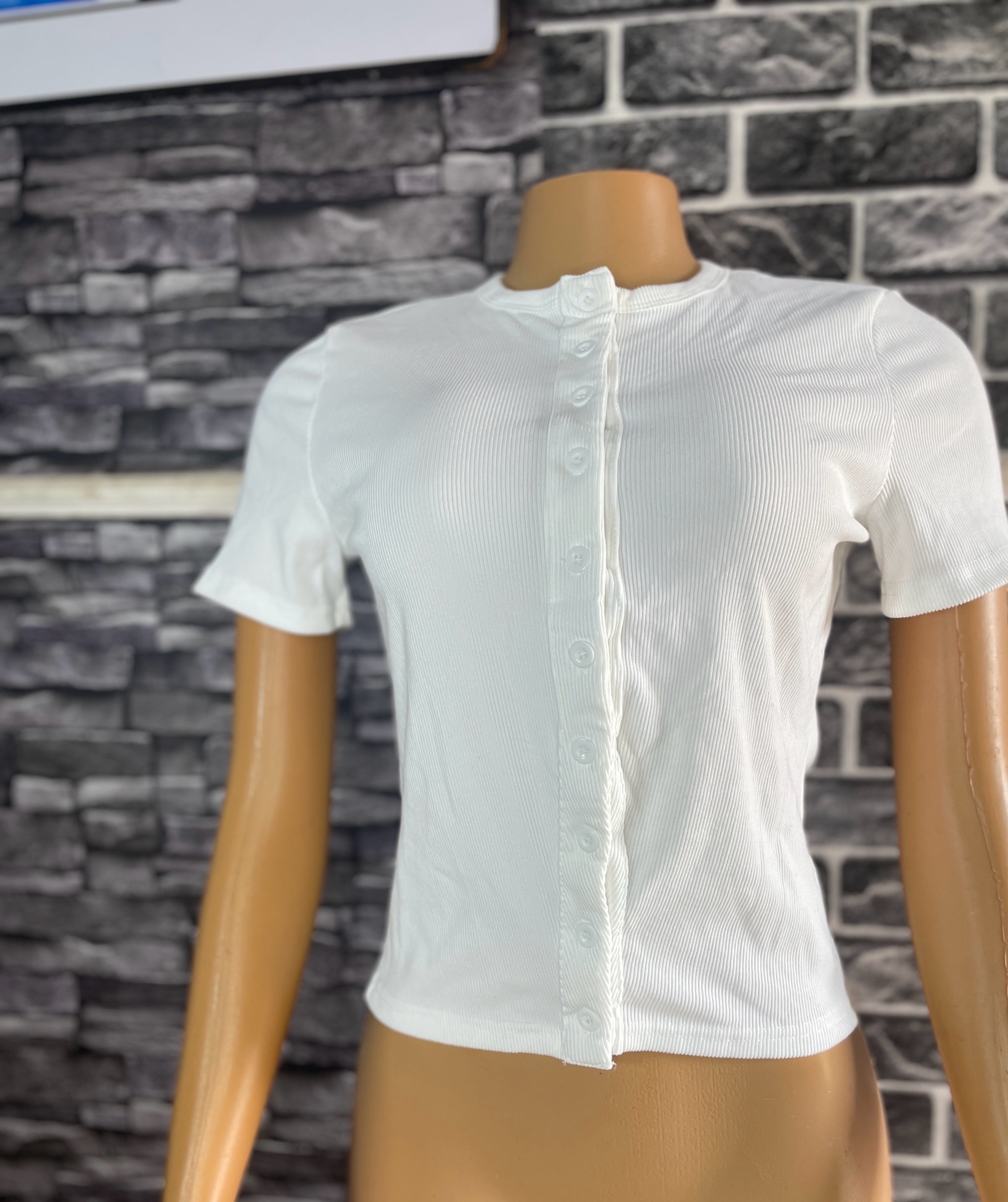 Stylish White And Black Ribbed Button Down Top 2 Stylish White And Black Ribbed Button Down Top - Image 2