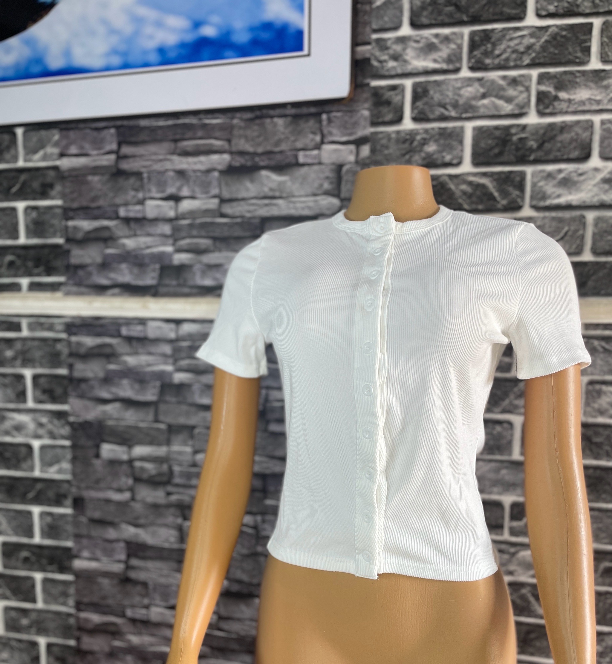 Stylish White And Black Ribbed Button Down Top 4 Stylish White And Black Ribbed Button Down Top - Image 4