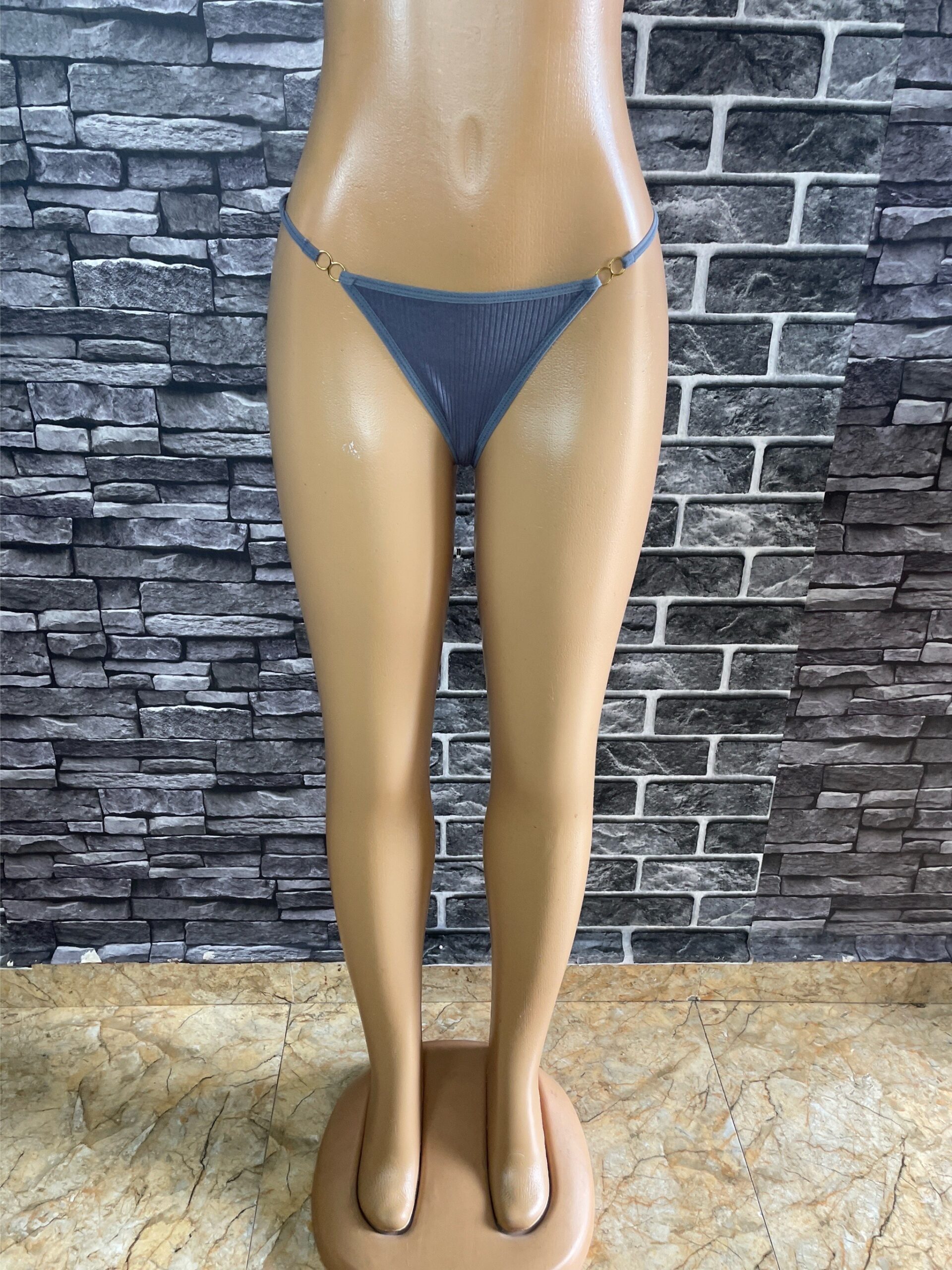 Slate Blue Lavender And Black Ring Detail Thong 2 Slate Blue Lavender And Black Ring Detail Thong - Image 2
