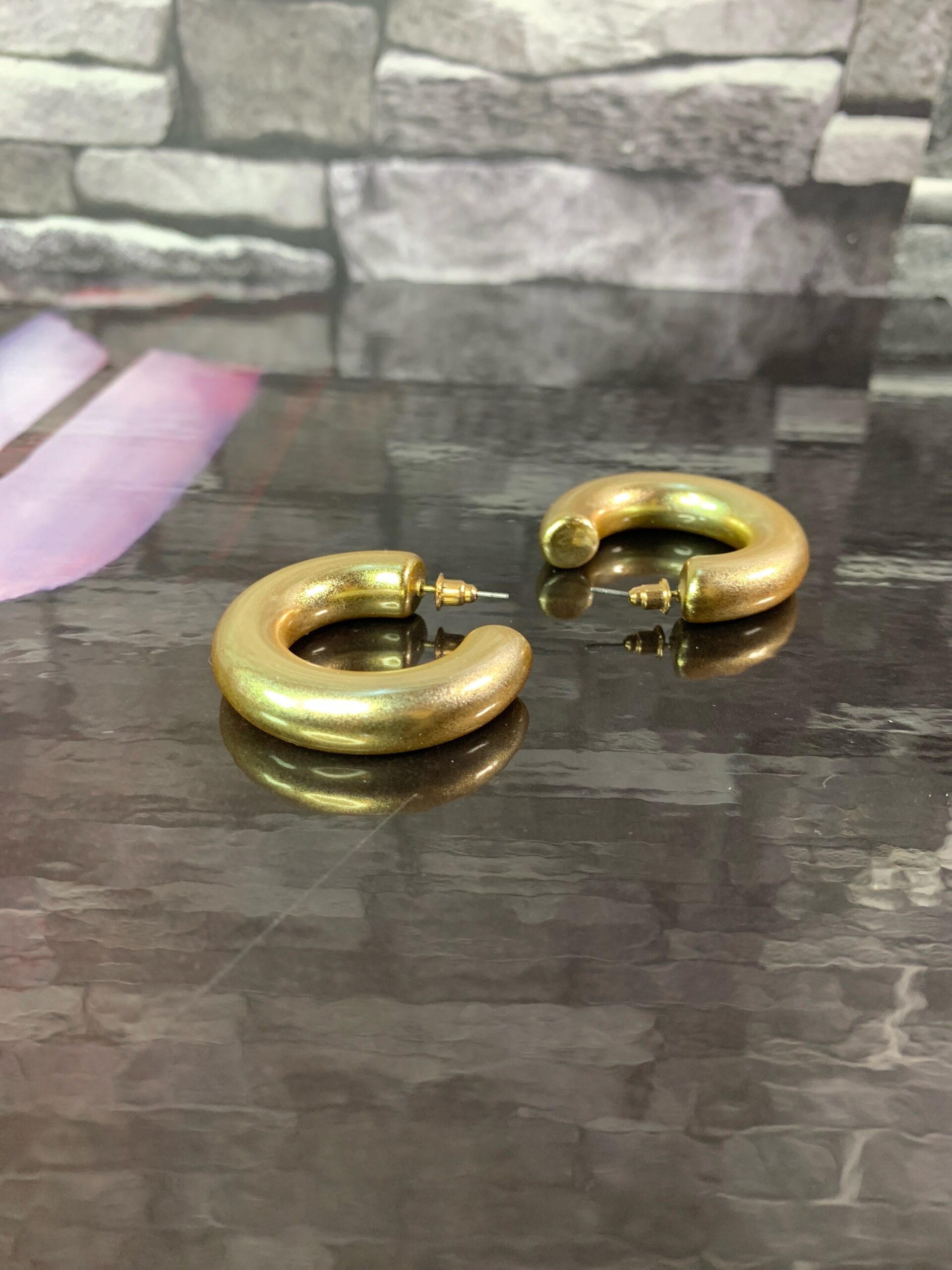 Gold Tube Hoop Earrings 3 Gold Tube Hoop Earrings - Image 3